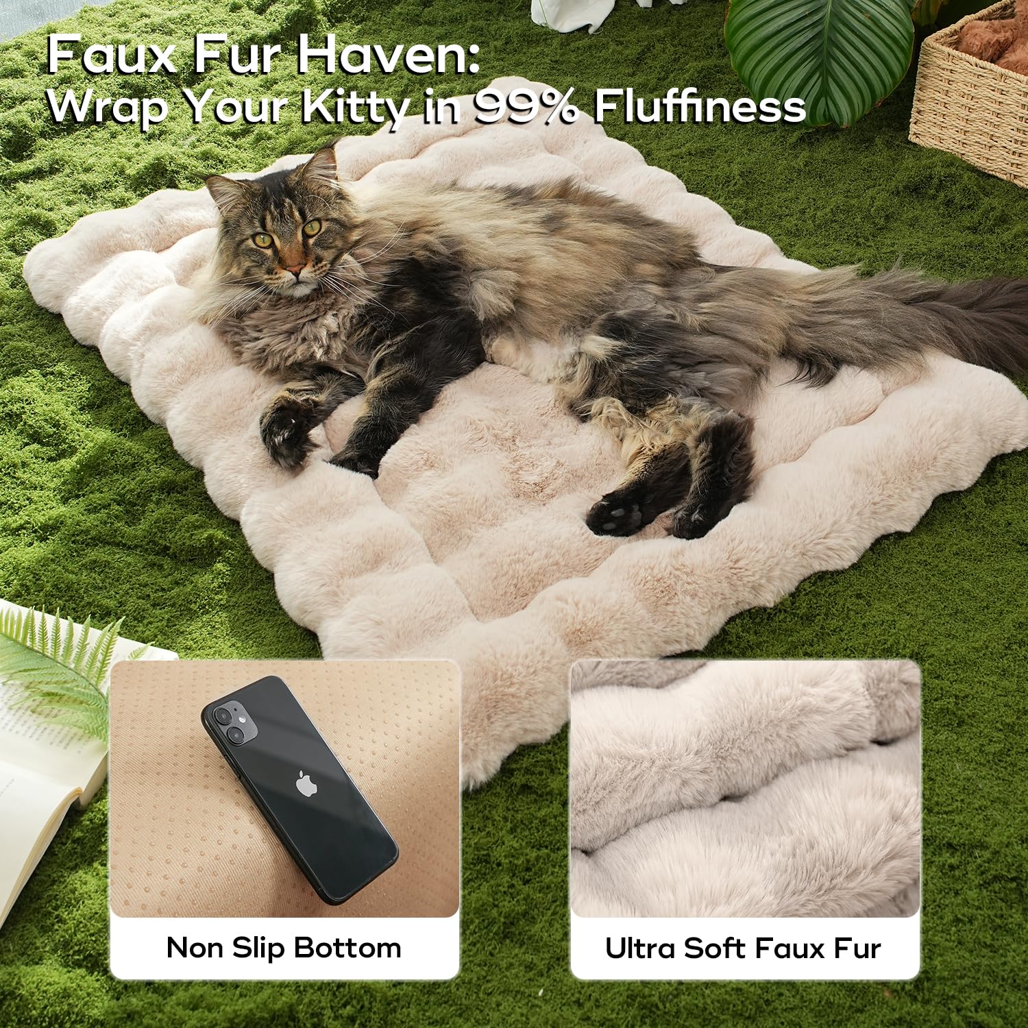 Somahe Plush Cat Beds For Indoor Cats Faux Fur Pet Mat With Non-Slip Bottom Cozy Kitten Bed For Carriers/Couch/Floor/Dog & Puppy