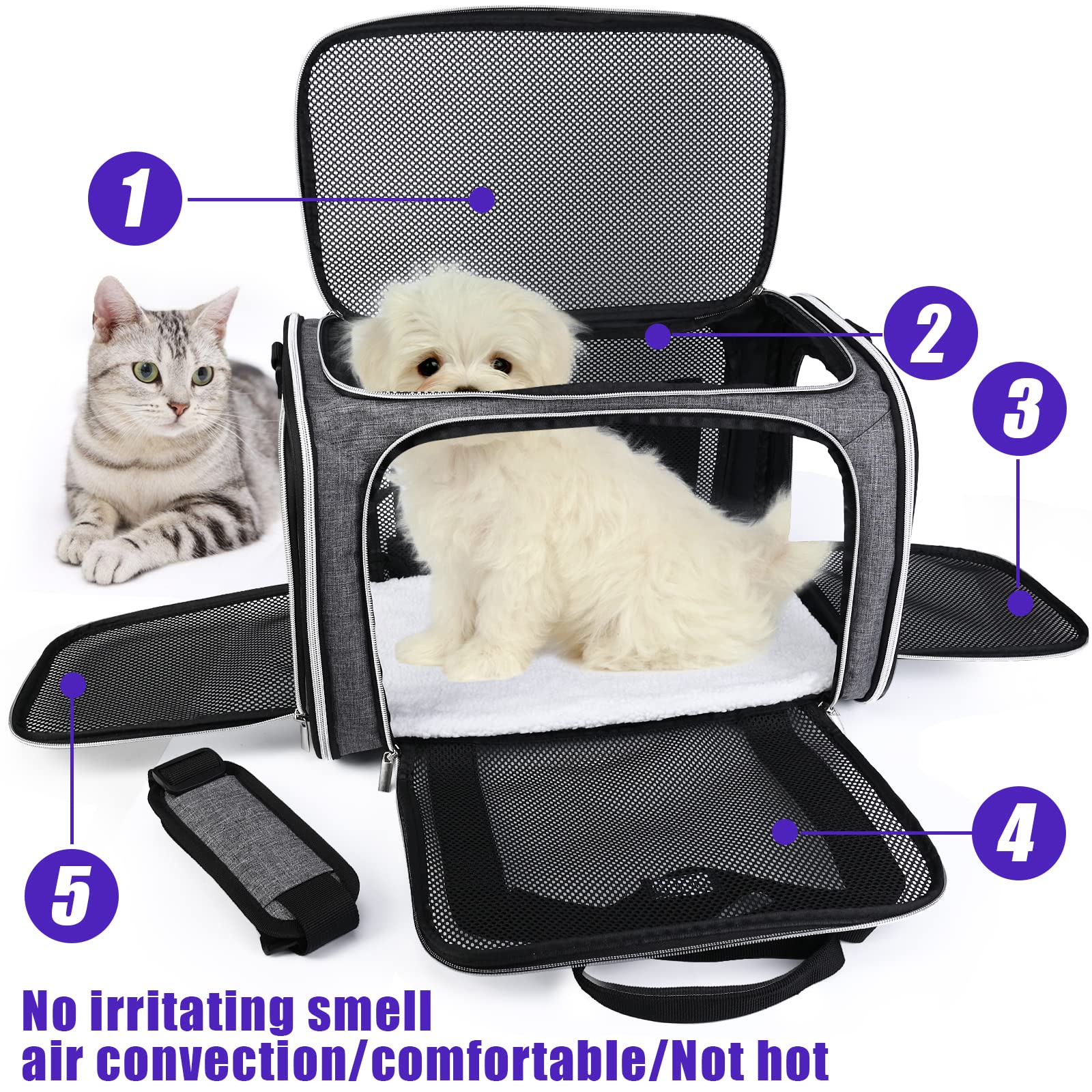 Baglher Pet Travel Carrier, Cat Carriers Dog Carrier For Small Medium Cats Dogs Puppies, Airline Approved Small Dog Carrier Soft
