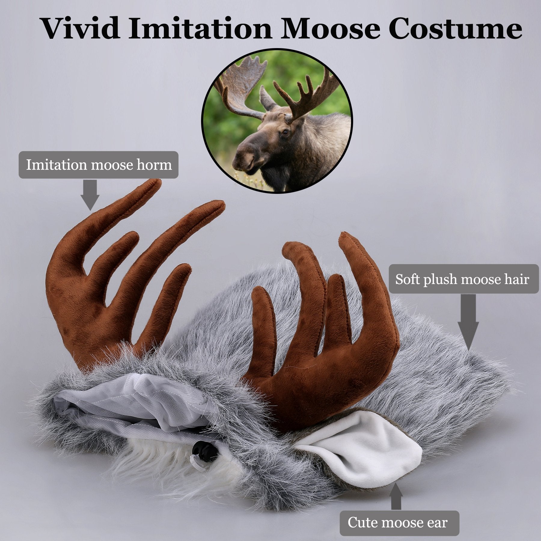Onmygogo Funny Moose Costumes For Dog, Cute Furry Pet Wig For Halloween Christmas, Pet Clothing Accessories (Moose, Size L)
