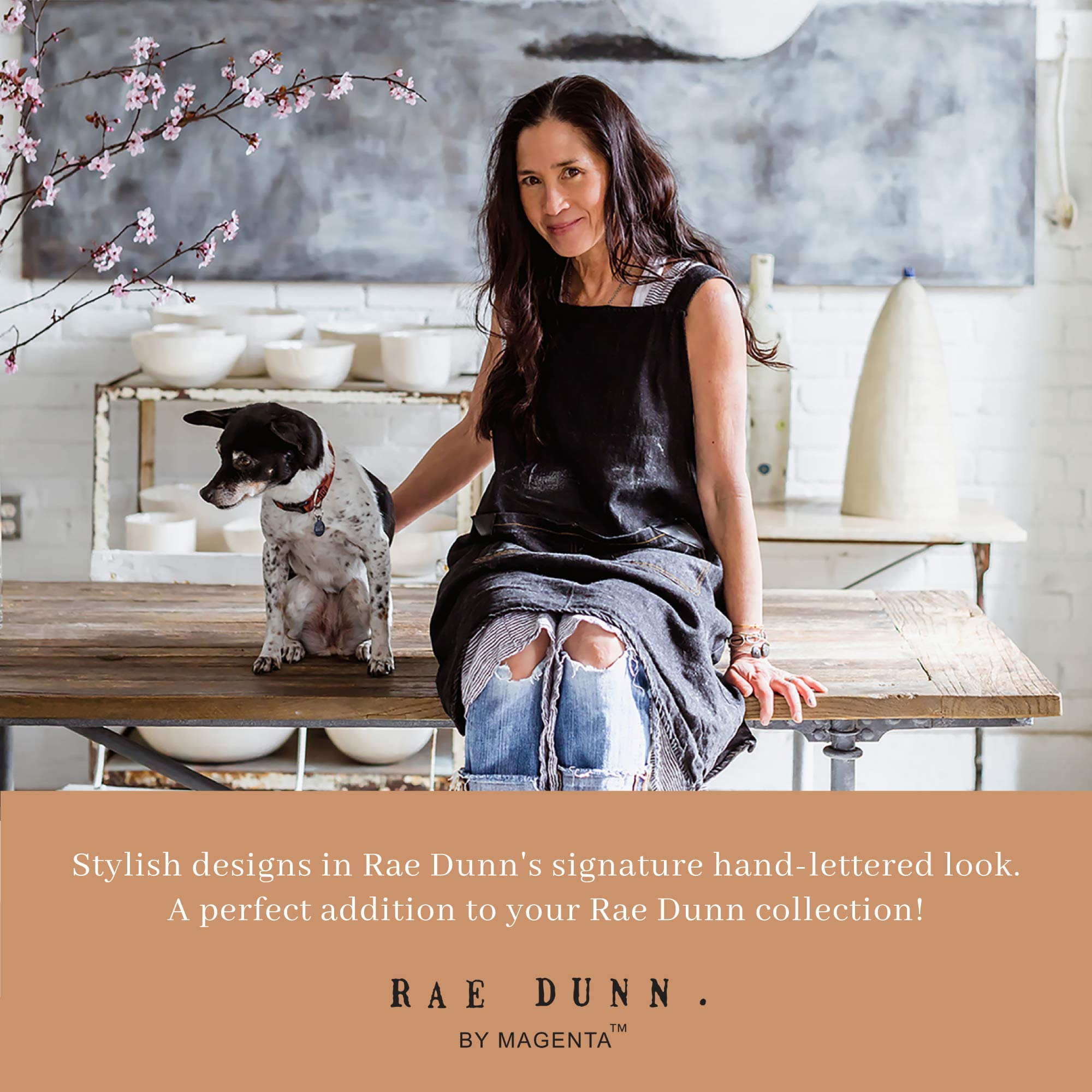 Rae Dunn Cute Ceramic Dog Bowl, Pet Dish For Dogs And Cats, Heavy Pet Bowl, Bark (6 Inches)