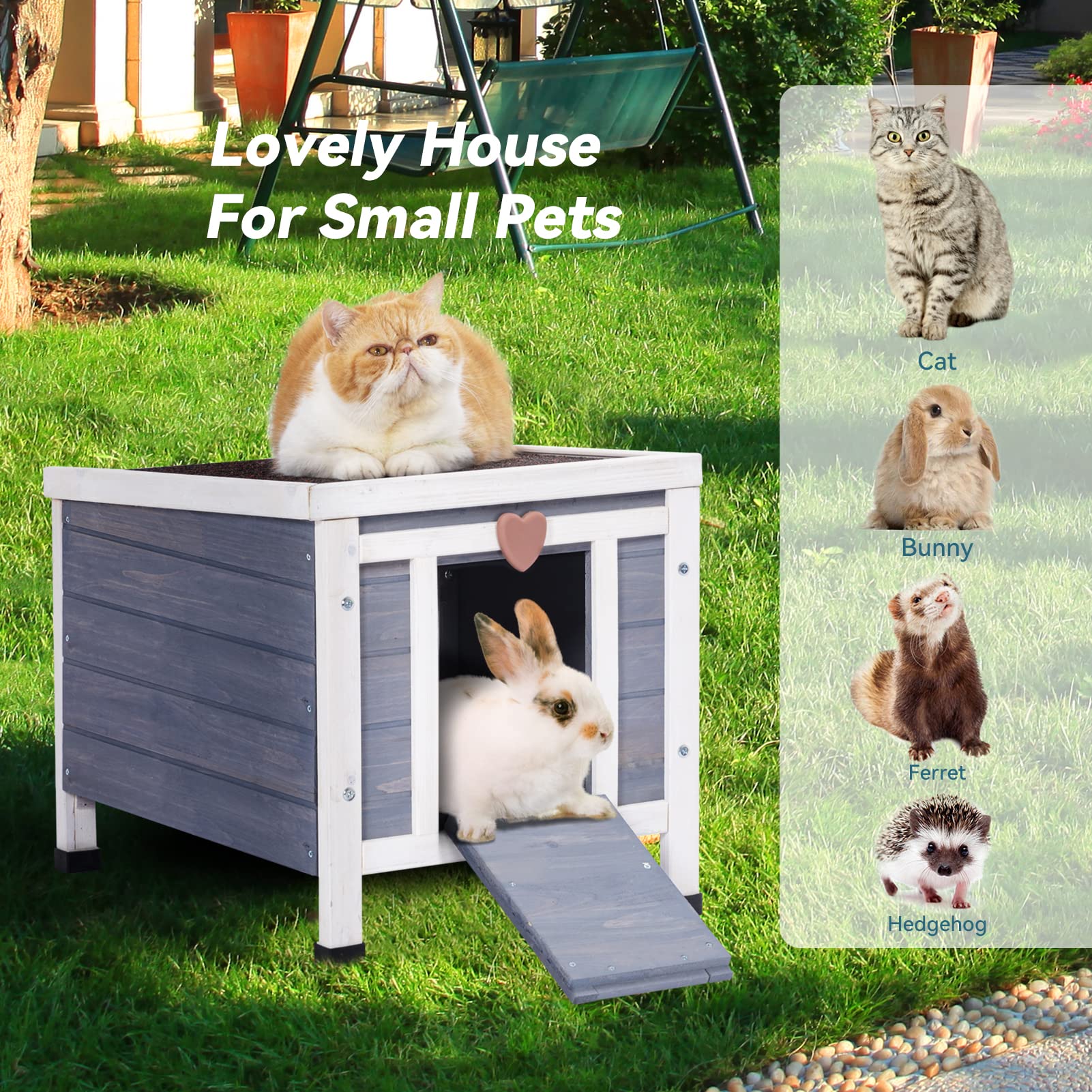 Petsfit Outdoor Cat House Weatherproof, Outside Shelter For Feral Cats, Rabbits, Chicken, Small Animal Houses & Habitats, Idea F