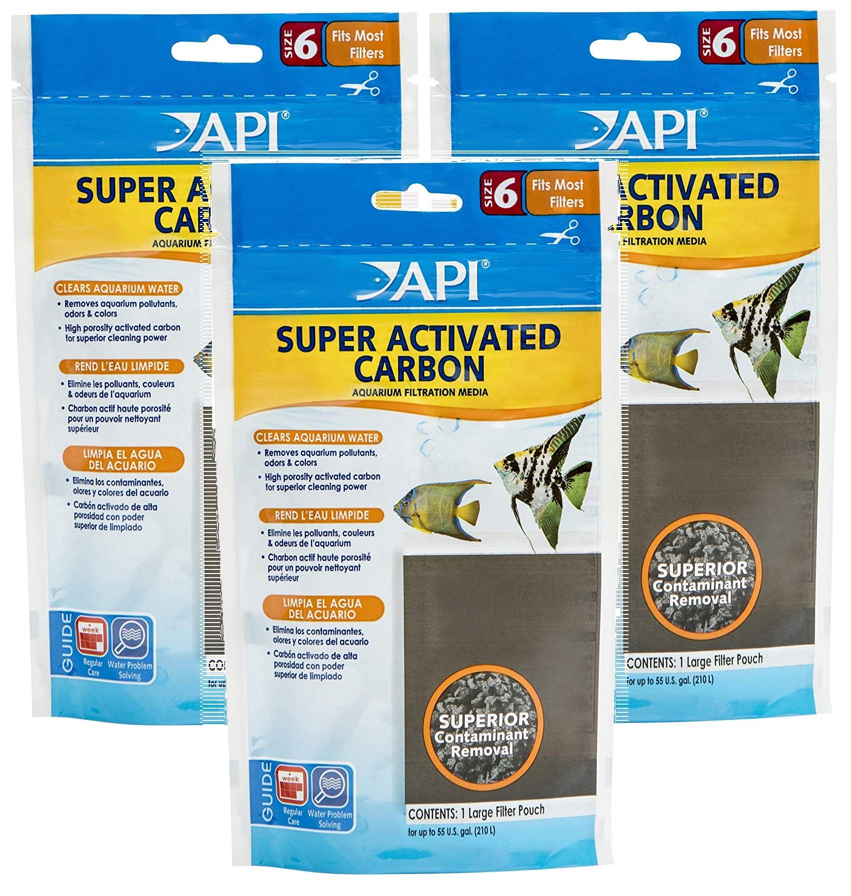 Api 3 Pack Of Super Activated Carbon Filter Pouches, Size 6, Removes Aquarium Pollutants