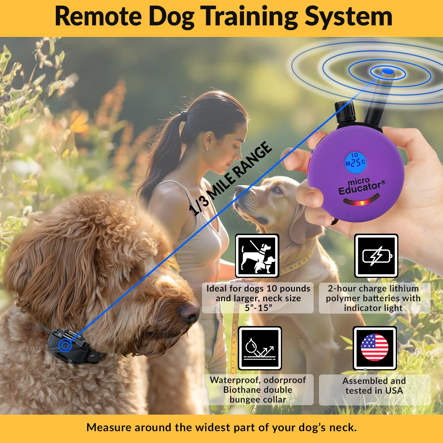 Educator E-Collar Humane Dog Training Collar With Remote, 100 Safe Tapping Stimulation Levels, Night Light, Waterproof, Recharge