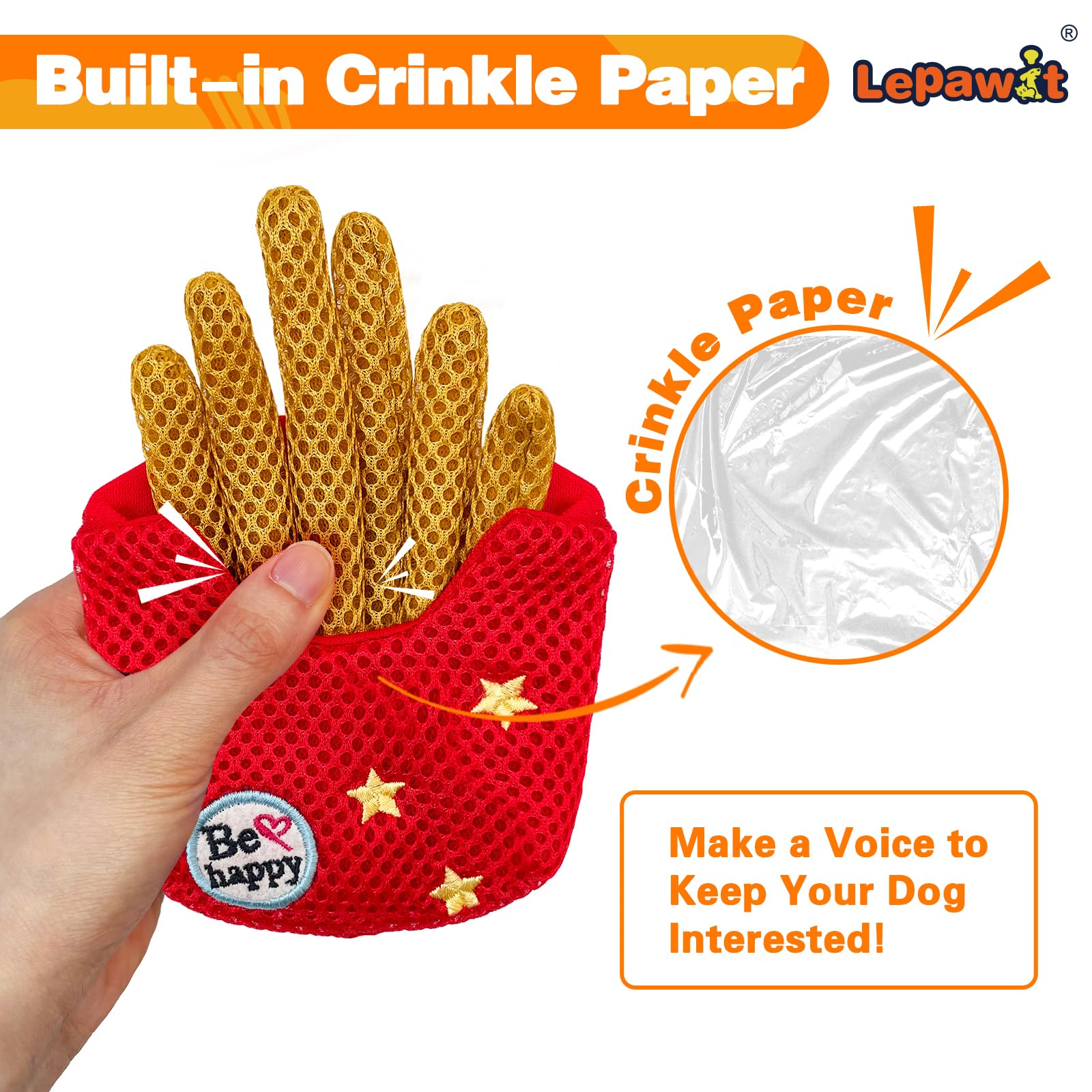Lepawit Crinkle Dog Toys, Floating Dog Toys With Mesh For Cleaning Teeth, French Fries Dog Gifts For Small And Medium Dogs