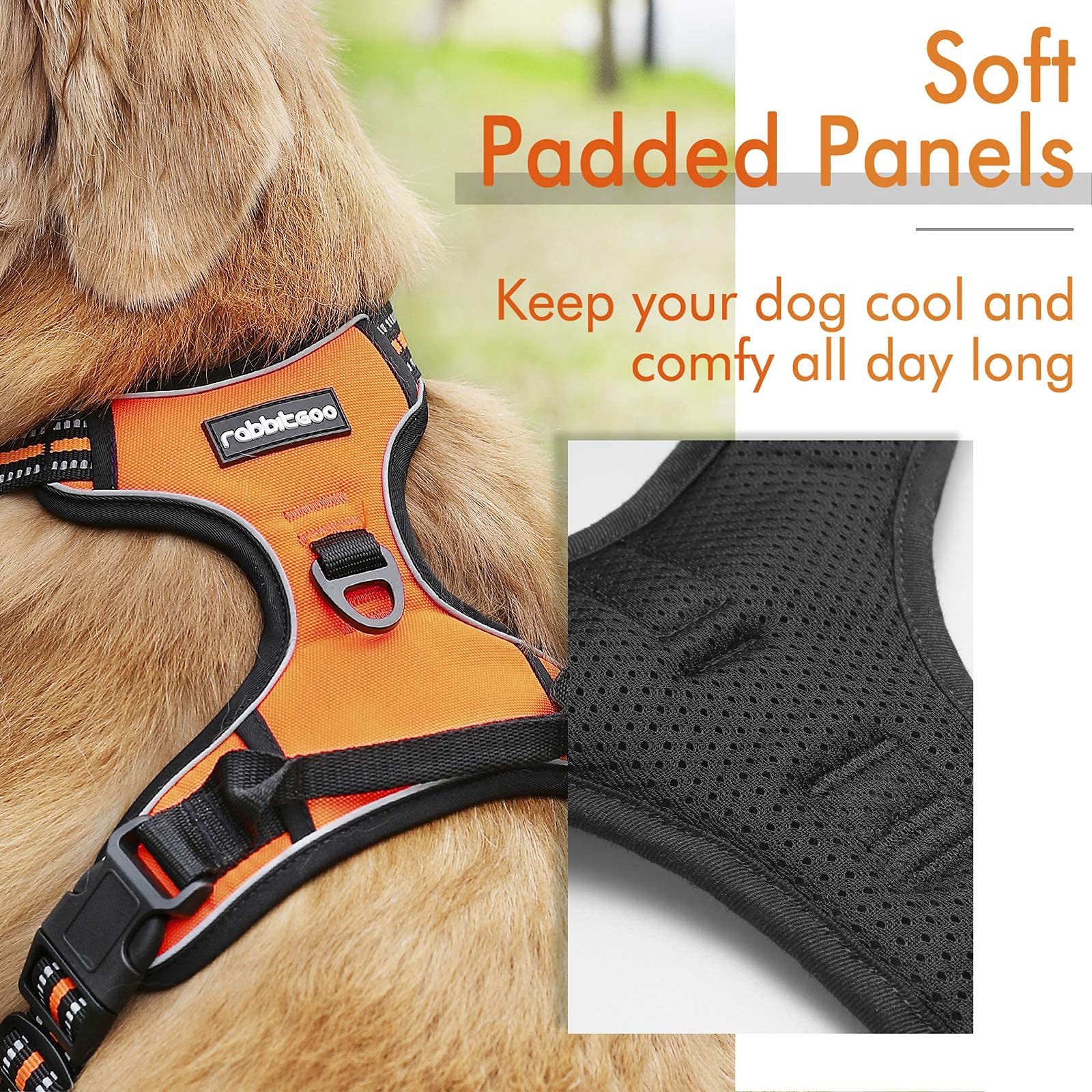 Rabbitgoo Dog Harness No Pull With 2 Leash Clips, Adjustable Soft Padded, Reflective Oxford No Choke Pet Vest With Easy Control Handle For Large Dogs, Orange, Xl