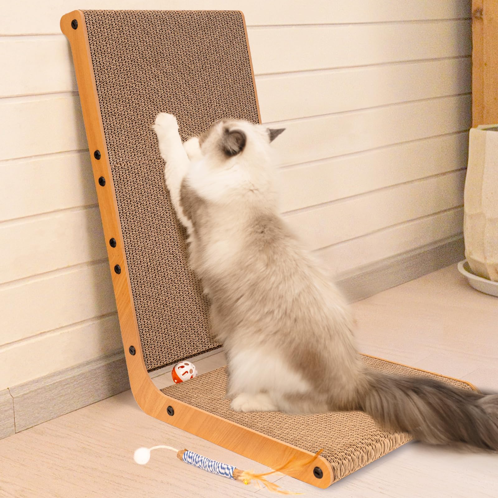 Cheerhome Pets Widen Cat Scratcher L Shaped Cat Scratching Board For Indoor Cats 12.6''X23.6'' Vertical Cat Scratch Cardboard Ca