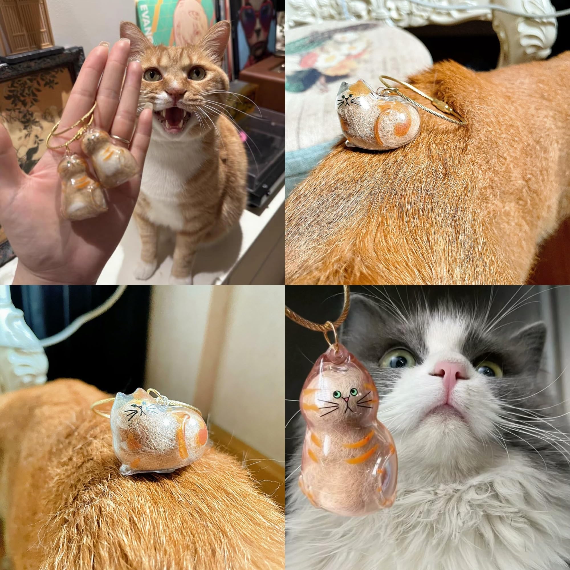 6Pcs Fur-Ever Loved Cat Hair Memorial Pendant, Cat Fur Keepsake Capsule Pendant, Cat Fur Keepsake Keychain, Pet Hair Storage Bot