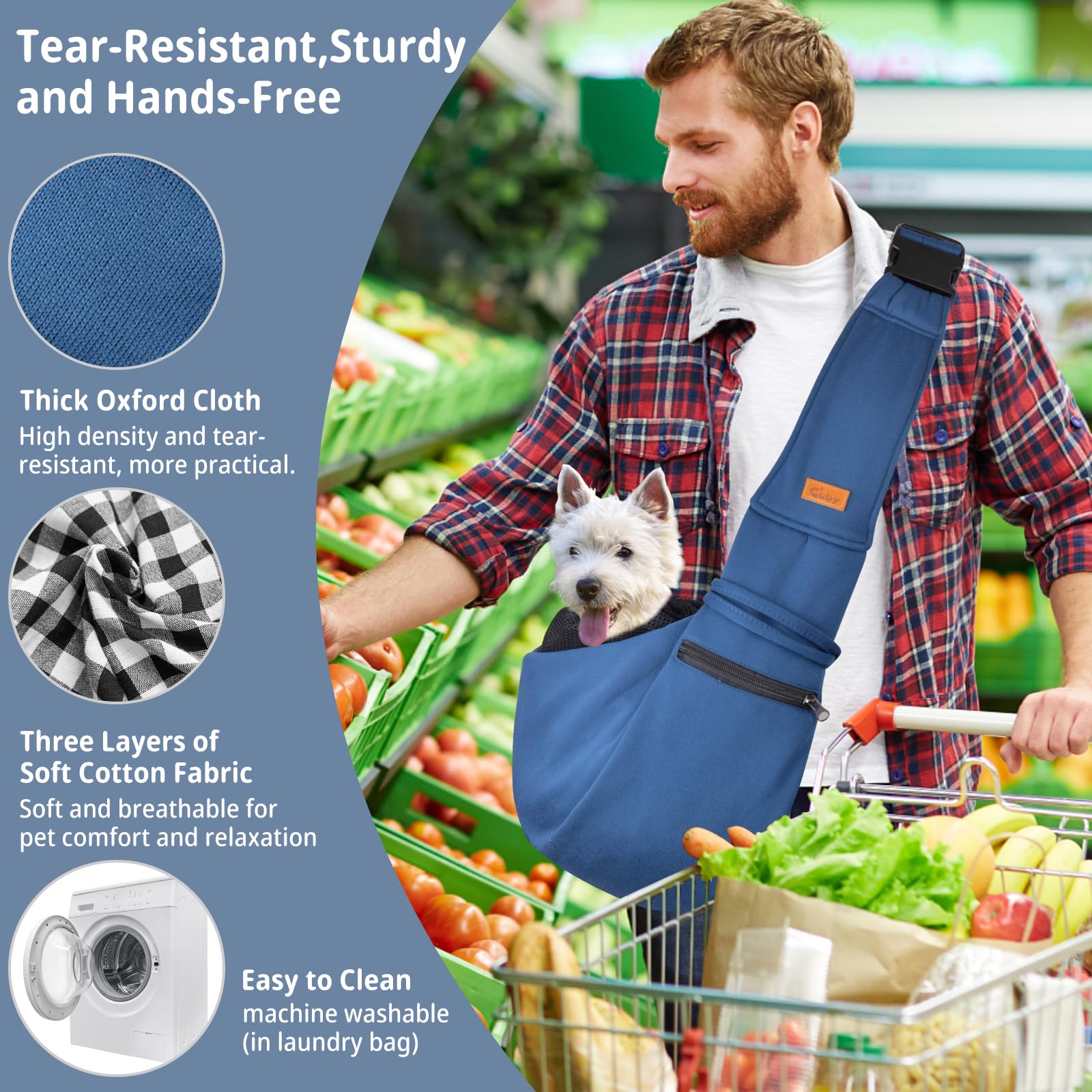 Cuby Dog And Cat Sling Carrier - Small Dog Carrier Sling With Adjust Strap & Zip Pocket, Hands Free Soft Dog Slings For Small Do