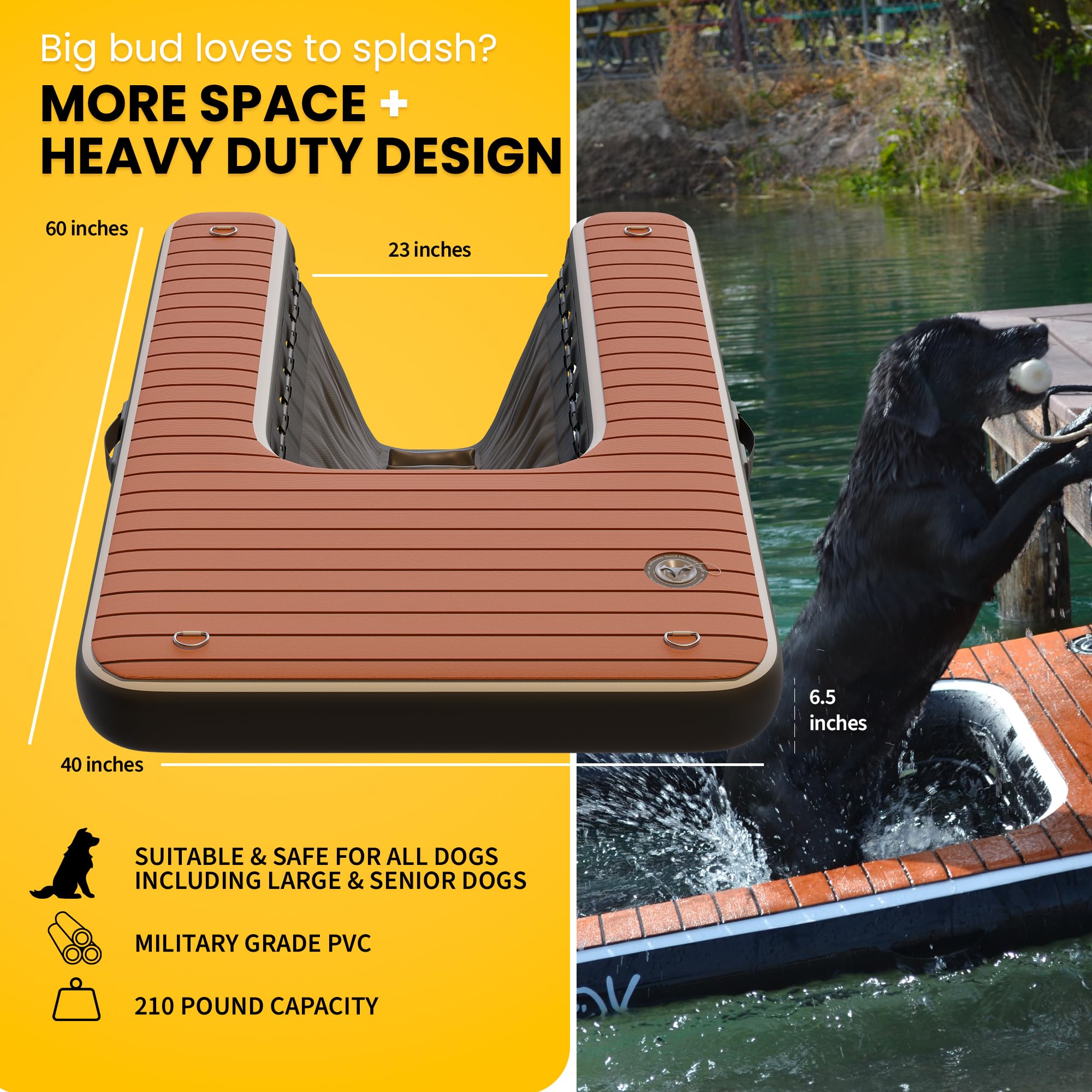 Dok Dog-Dok Inflatable Dock Platform: Safe & Easy Water Access For Dogs Up To 230 Lbs; Floating Non-Slip Eva Foam With Dog Boat
