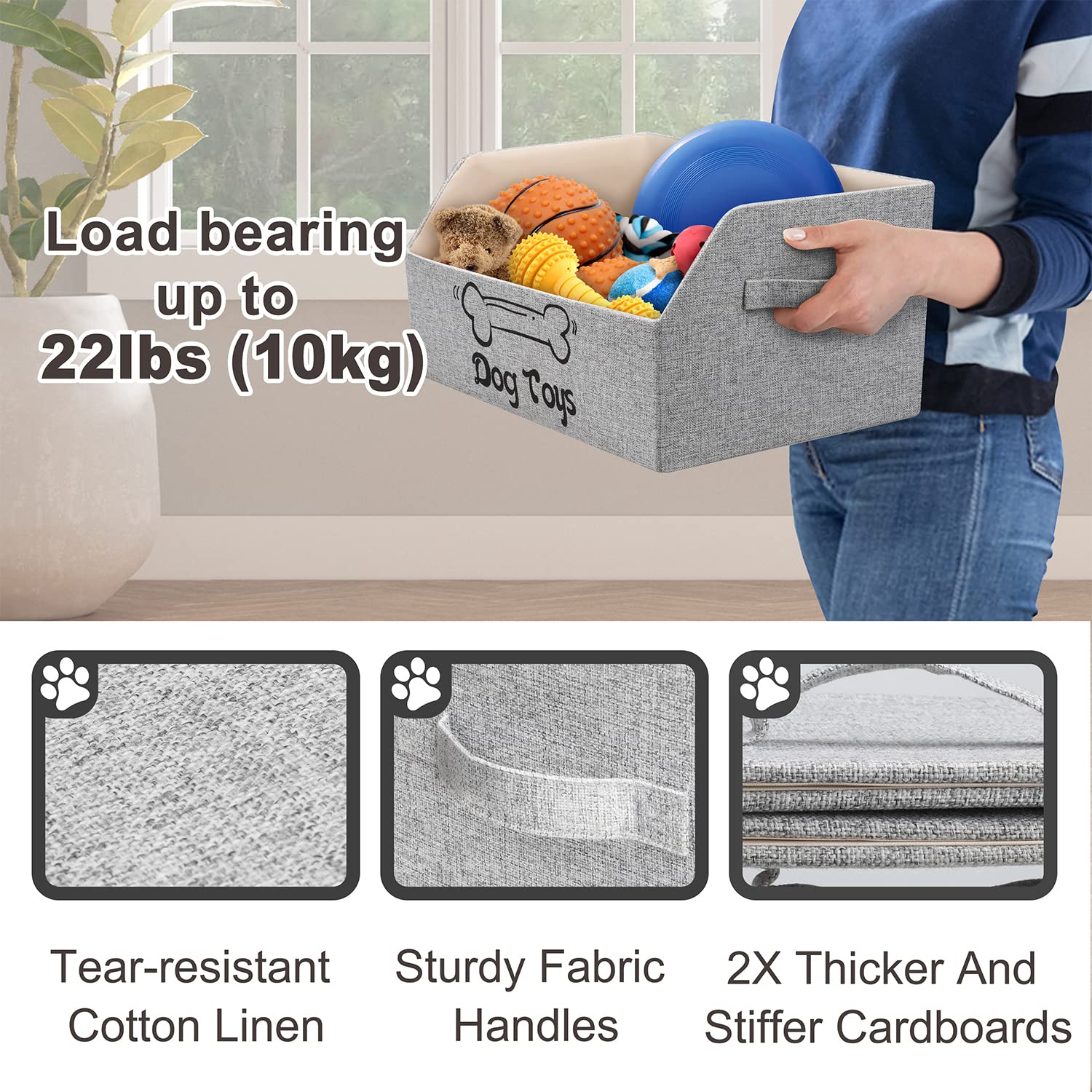 LOVSTORAGE 2X Thicker Large Dog Toy Bin Collapsible Dog Toy Box Sturdy Dog Toy Basket Puppy Toy Storage Bed for Organizing Dog T