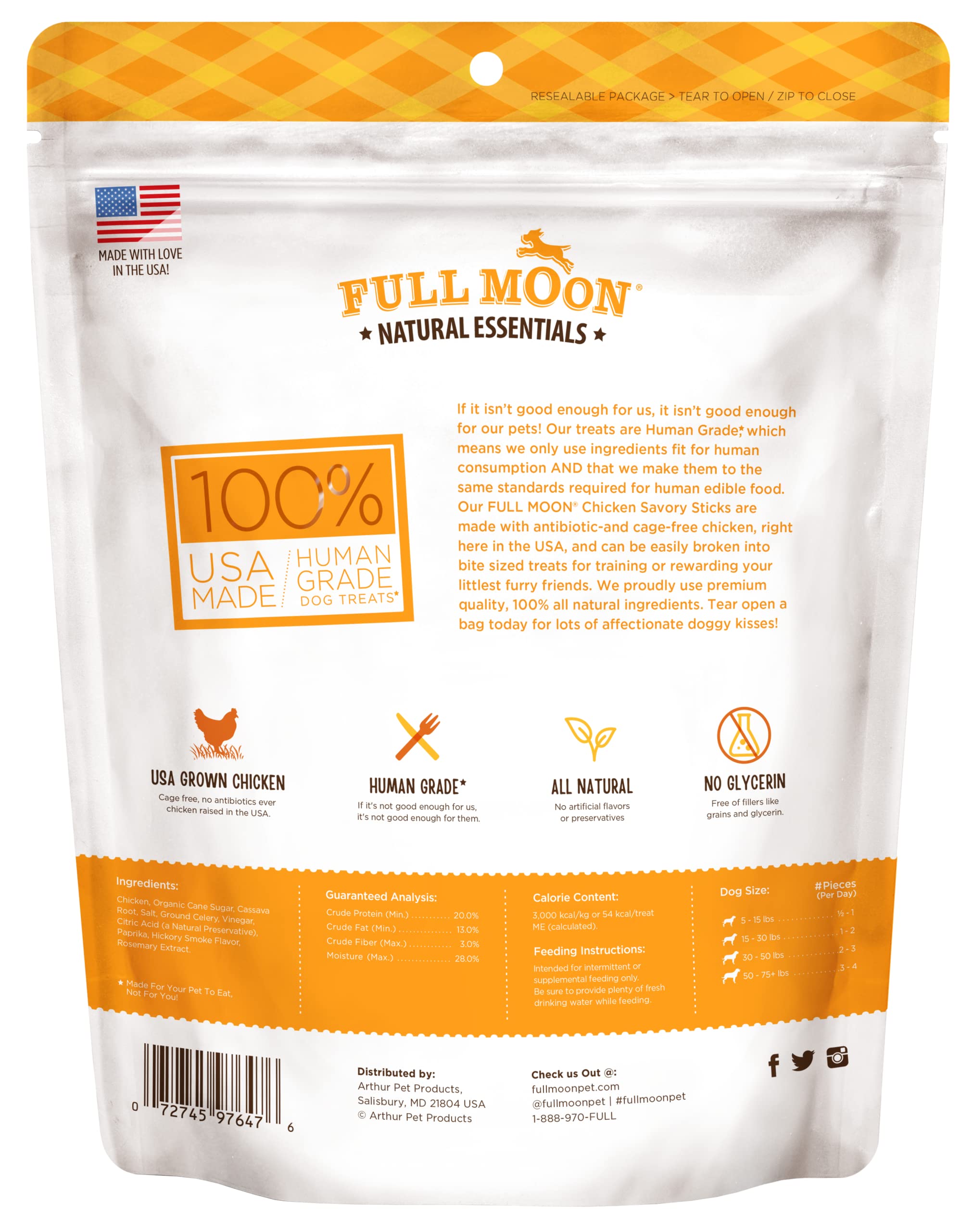 Full Moon All Natural Human Grade Dog Treats, Essential Chicken Savory Sticks, 24 Ounce