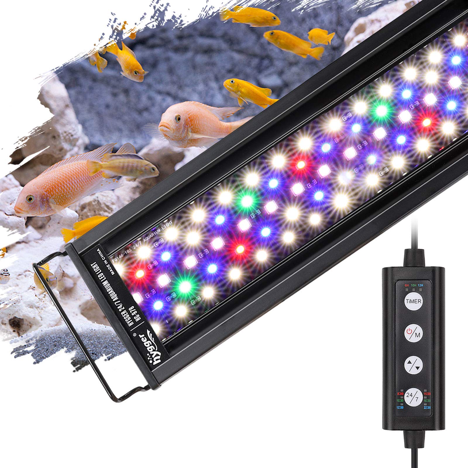 Hygger 36W 24/7 Lighting Aquarium Led Light, Sunrise-Daylight-Moonlight Mode And Diy Mode, Adjustable Timer Adjustable Brightness Fish Tank Light With Extendable Bracket 7 Colors For Planted Tank