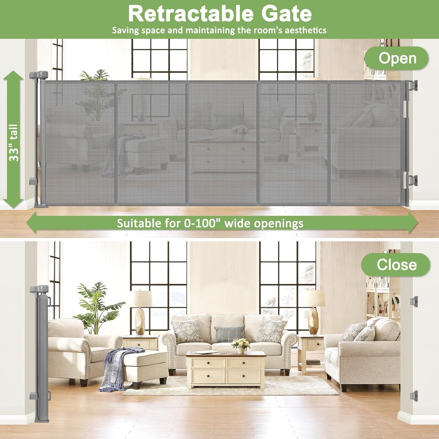 Reinforced 100 Inch Extra Long Baby Gates for Large Openings Retractable Baby Gate Retractable Dog Gate for Doorways Extra Wide