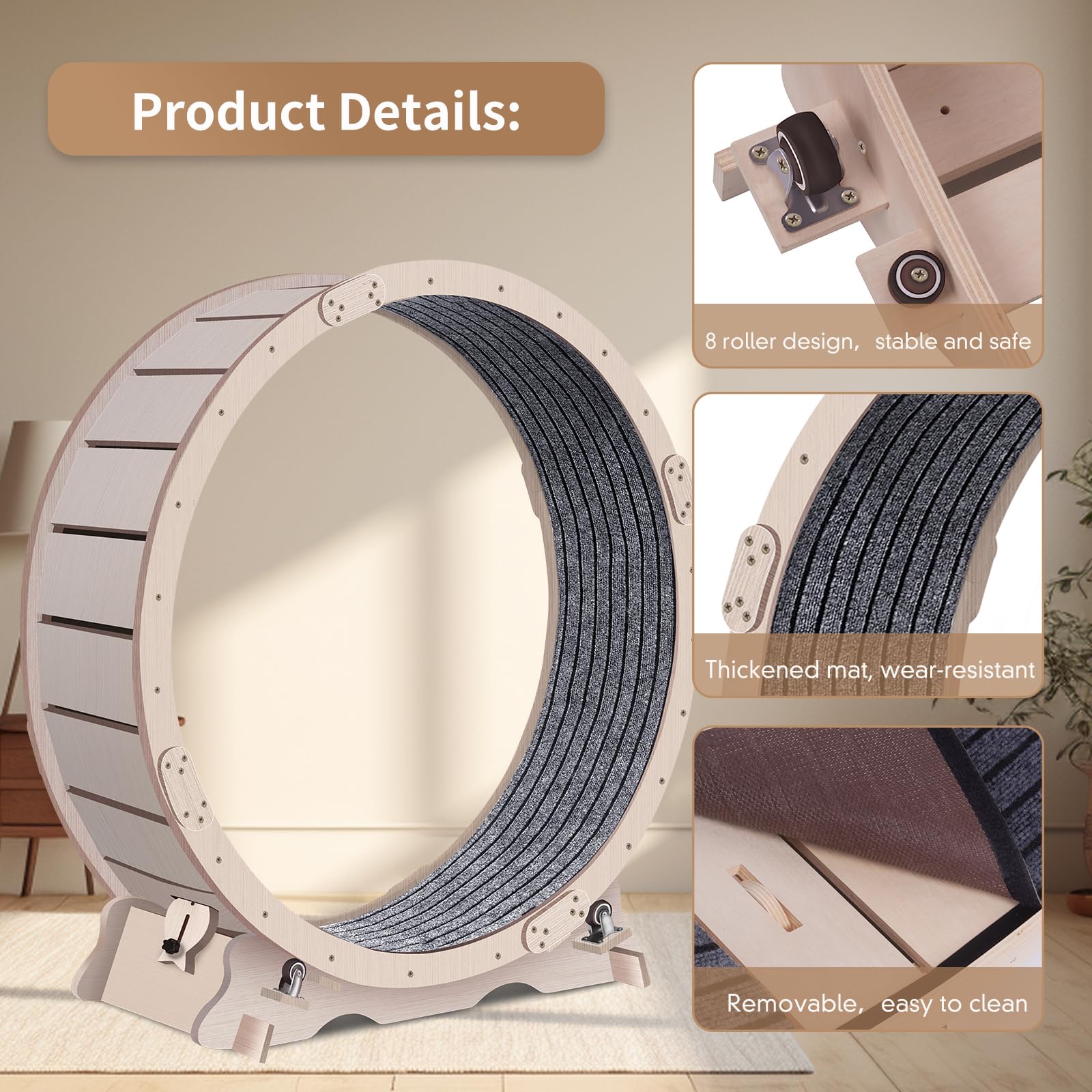 Upgraded Cat Wheel Exerciser For Indoor,Large Cats Treadmill,Cats Running Wheel With Silent Wheels,Loss Weight Device (Pure Wood