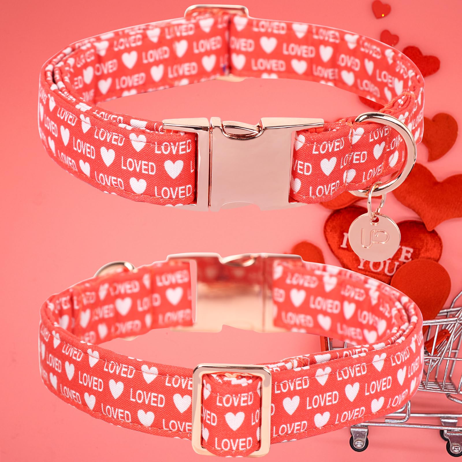 Up Urara Pup Valentine'S Dog Collar, Red Heart Dog Collar For Small To Large Dogs, Wedding Collar Match Dog Leash, Cotton Pet Co