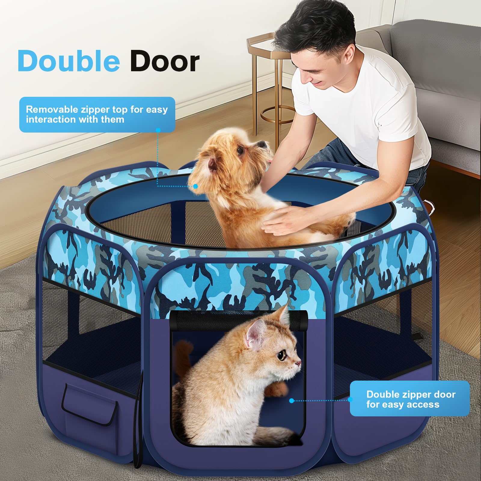 Dog Playpen, Pet Playpen, Portable Cat Playpen, Pop Up Foldable Puppy Playpen Exercise Kennel Tent With Carry Case Collapsible B