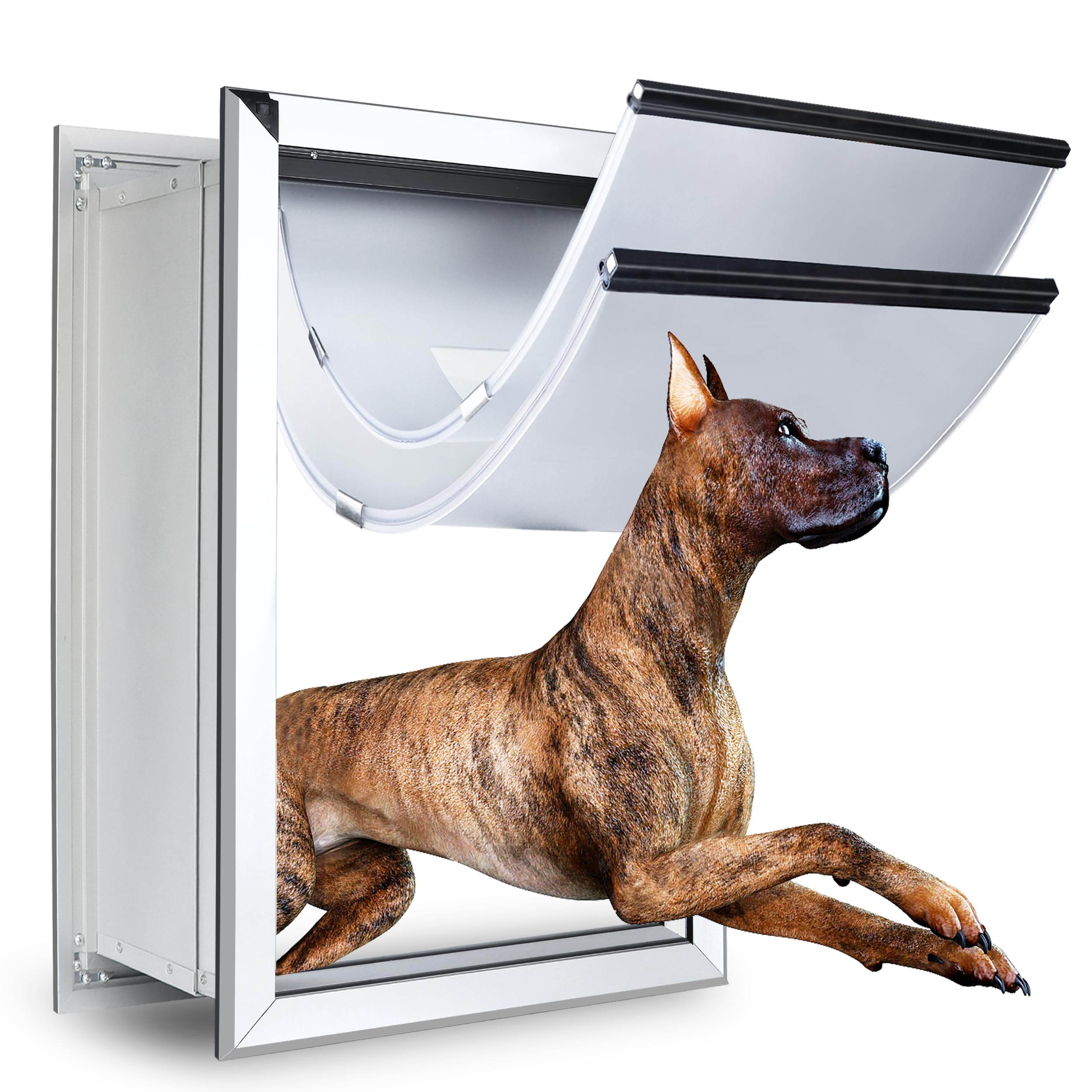 Aluminum Extra Large Dog Door For Wall, Extreme Weather Doggy Door With Enclosed Magnetic Double Flaps, Heavy Duty Doggie Doors 