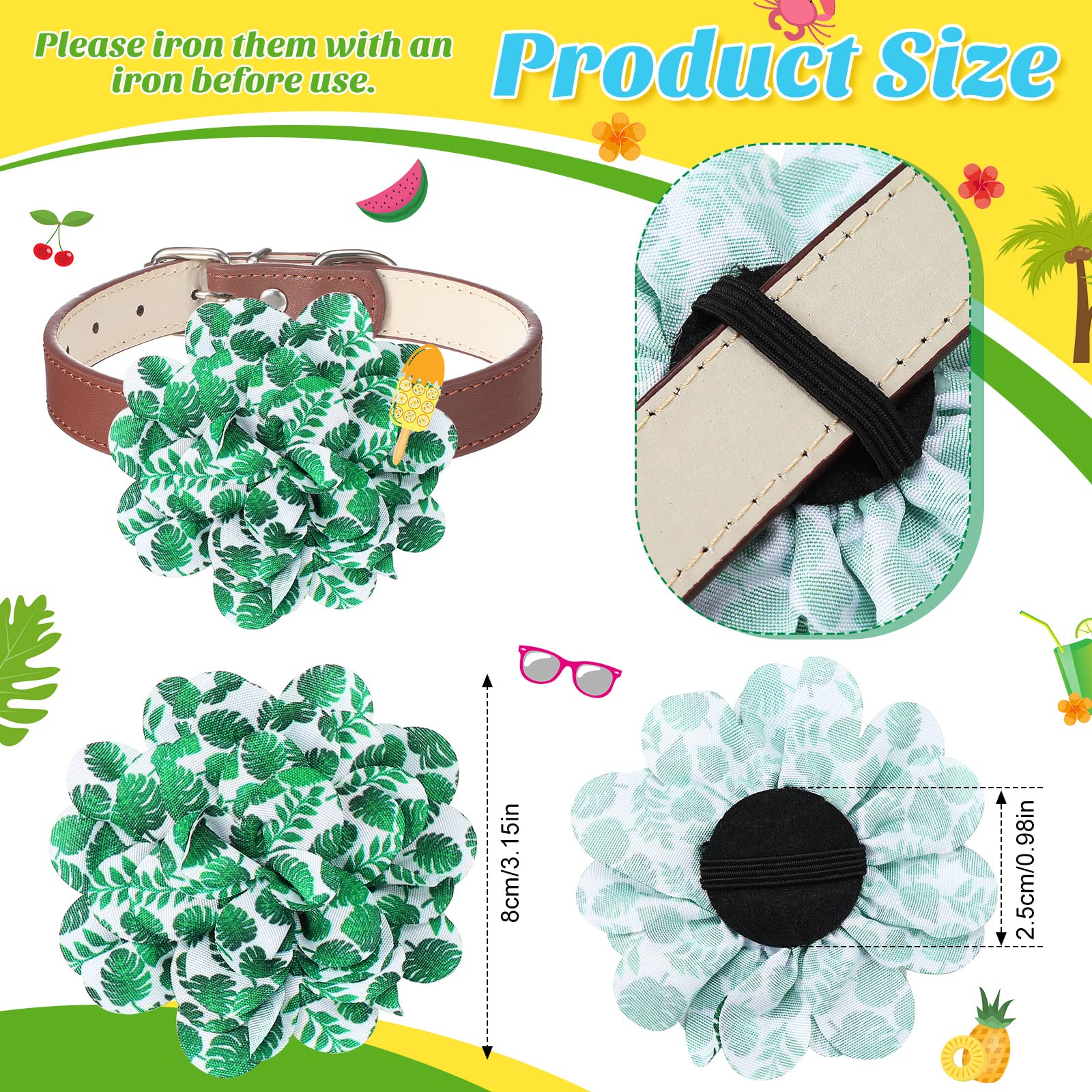 Hillban 80 Pieces Dog Collar Flowers Hawaiian Summer Dog Flowers Charms Grooming Accessories Collar Set Bow Tie For Puppy Cat At