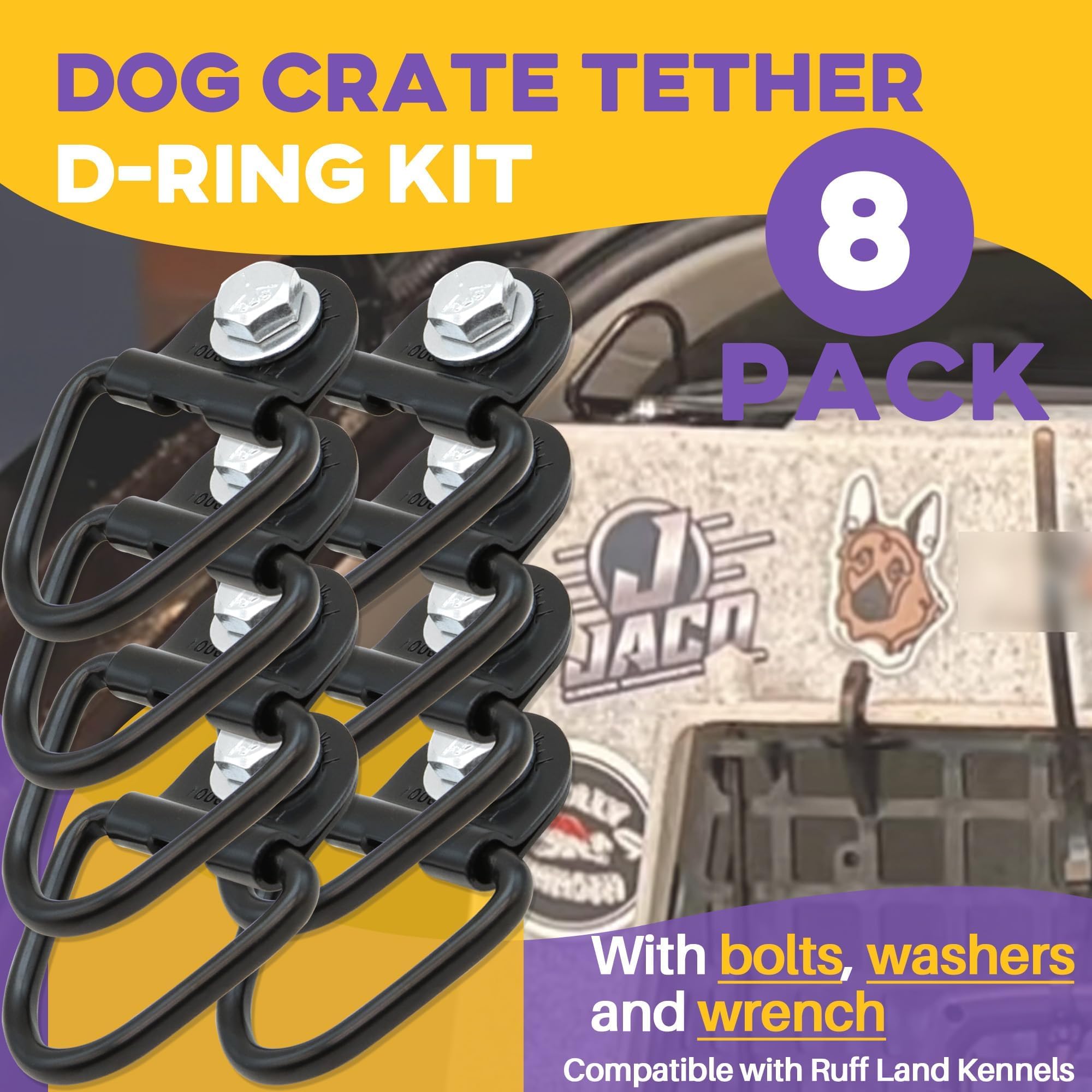Terixe 8 Pack Tie Down Kit For Ruffland Kennel - Tie Down D-Ring Kit, 1000Lb Load Capacity, With Wrench - Easy Installation, Com