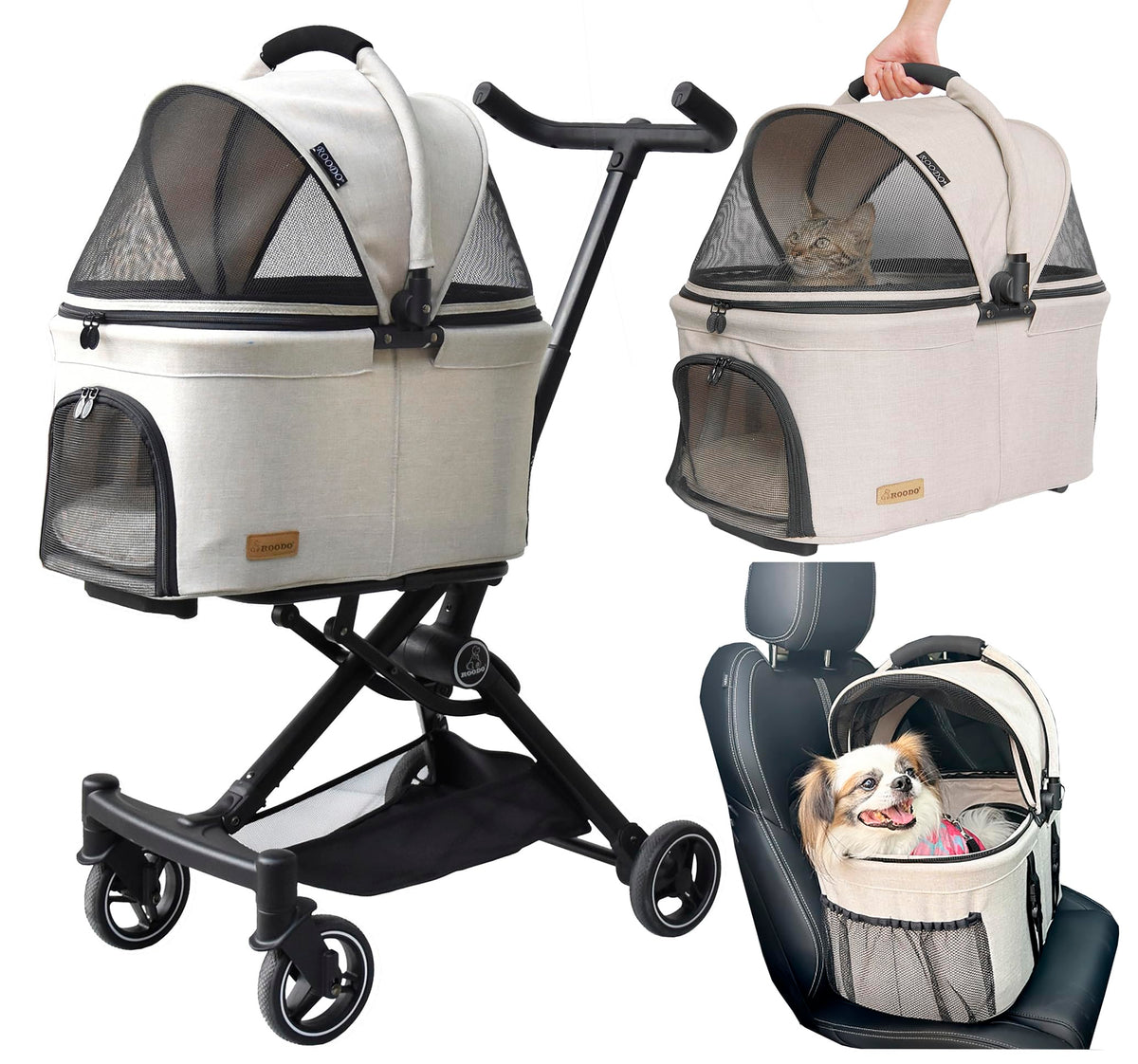 Roodo 2025 New 3 In 1 Dog Cat Stroller With Detachable Carrier&Car Seat Combo Best Lightweight Folding Portable All Terrain Pet 
