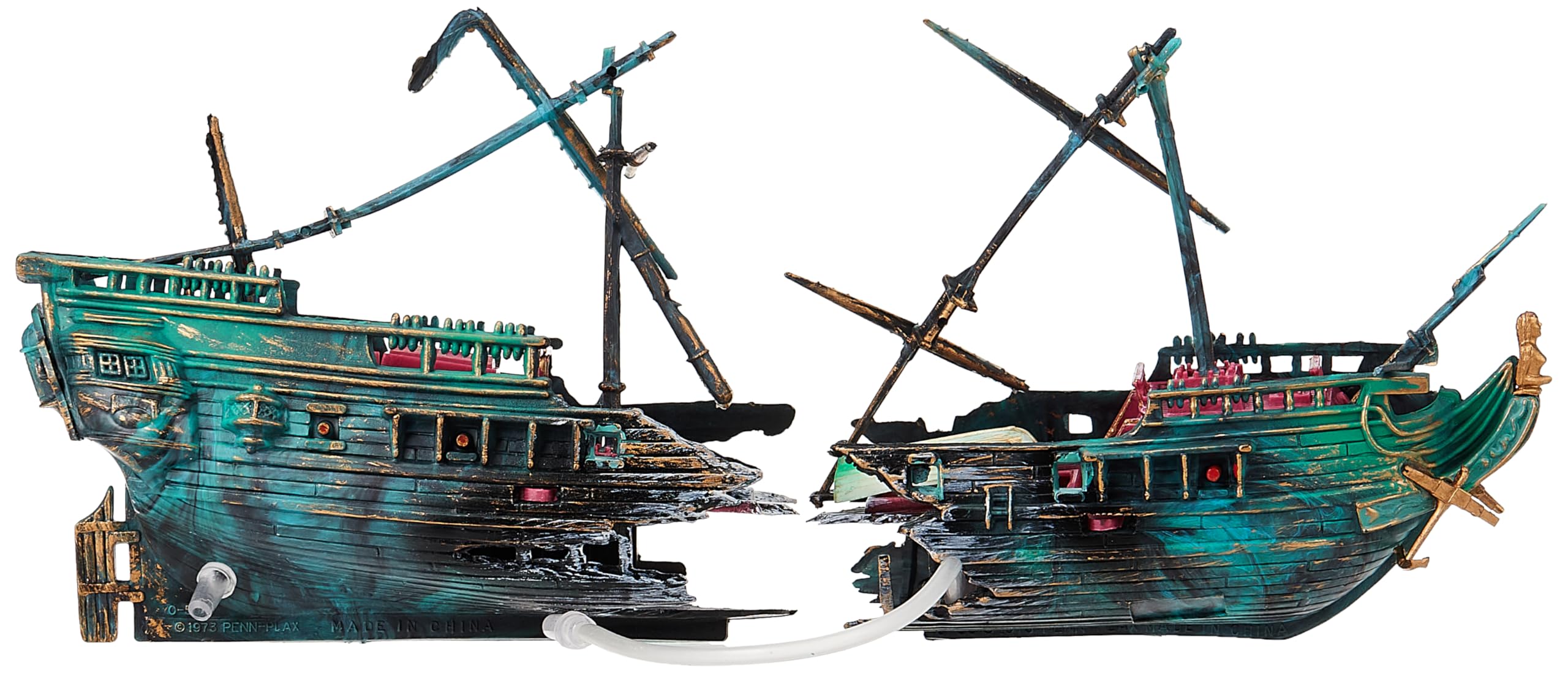 Penn-Plax Shipwreck Aquarium Decoration Ornament With Moving Masts, Lifeboat, And Bubble Action