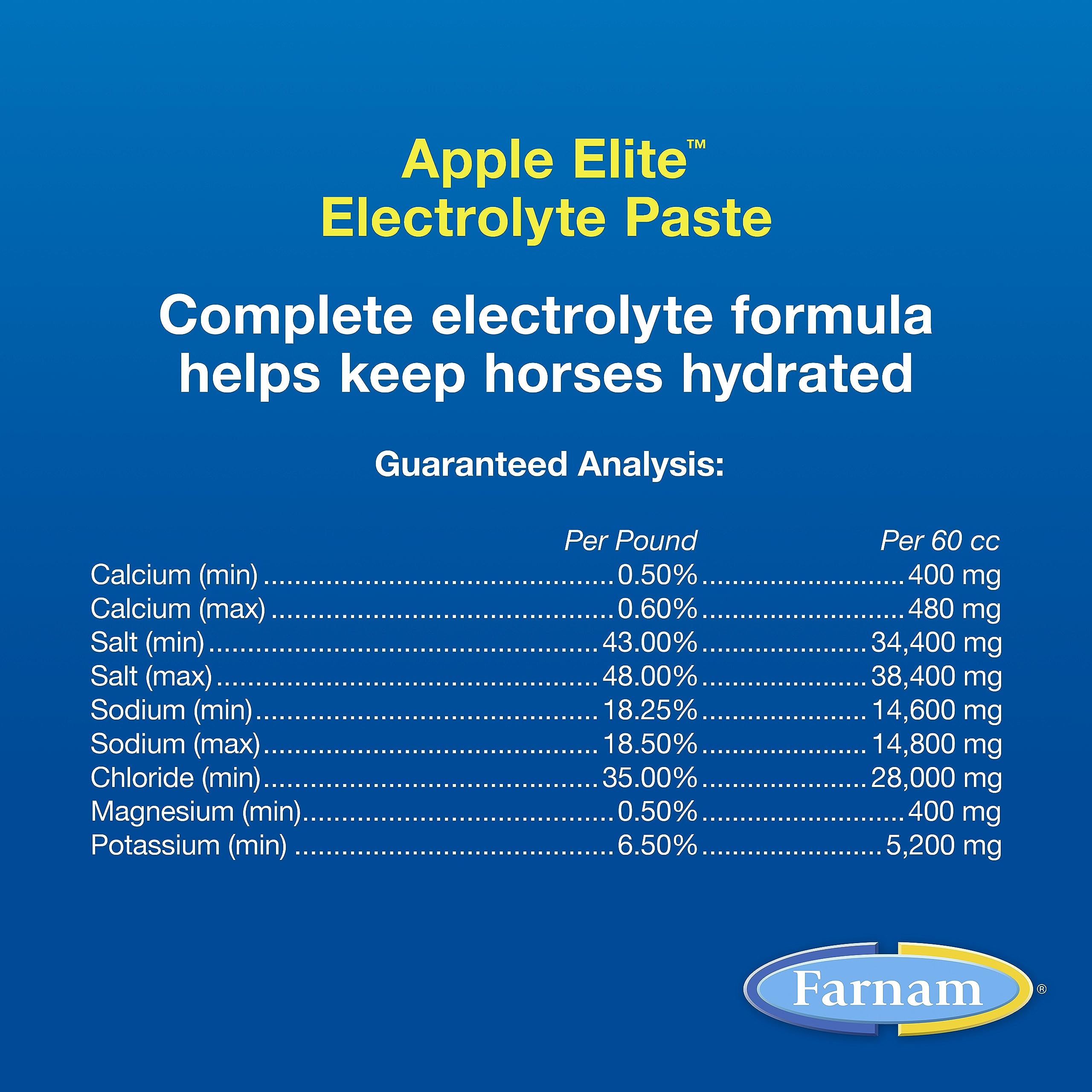Farnam Apple Elite Horse Electrolyte Paste, Rapid replenisment of minerals lost in sweat during exercise, extreme weather and st