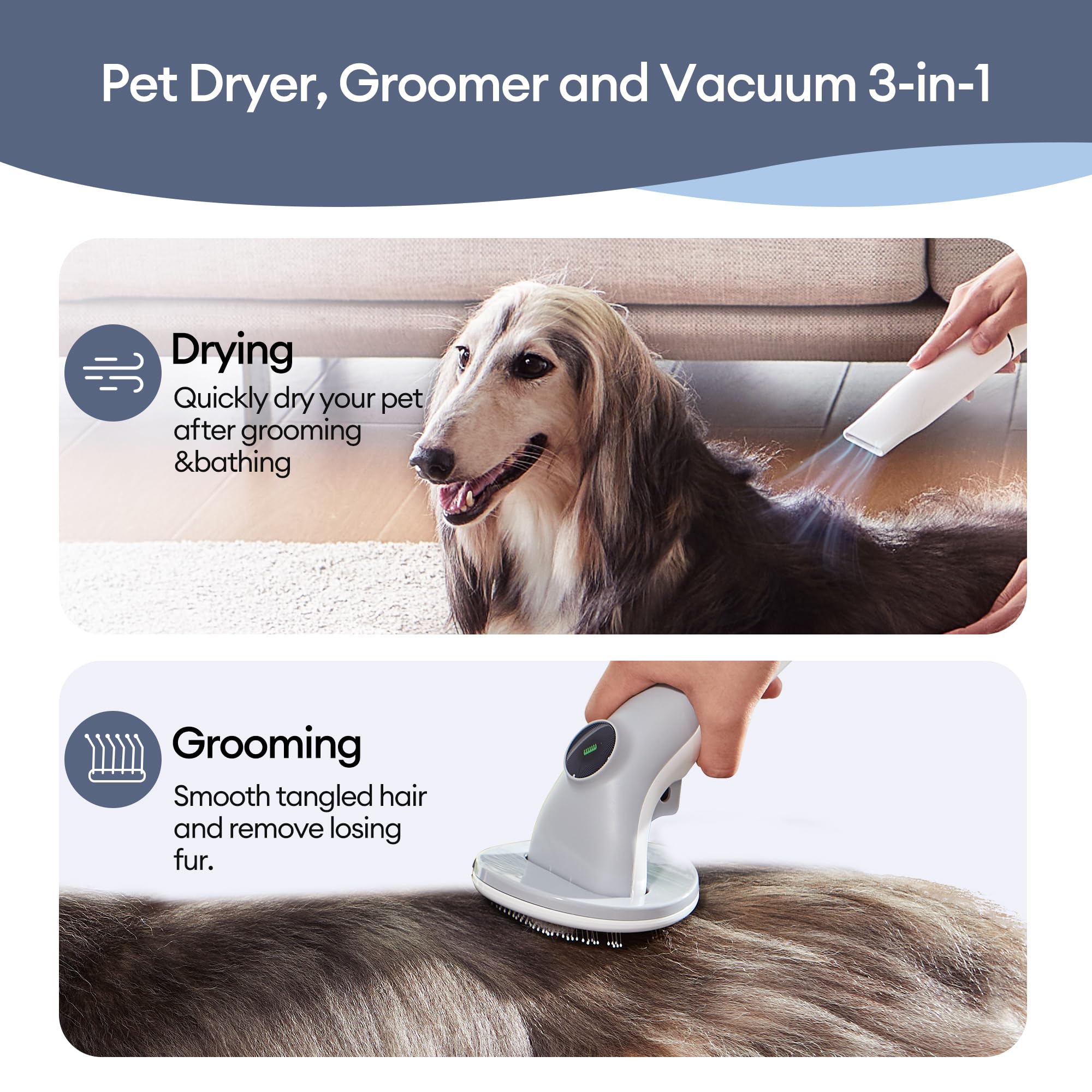Ultenic P30 Combo Dog Grooming Vacuum Kit - 3-in-1 Pet Hair Vacuum & Dryer for Dogs/Cats, Black and White