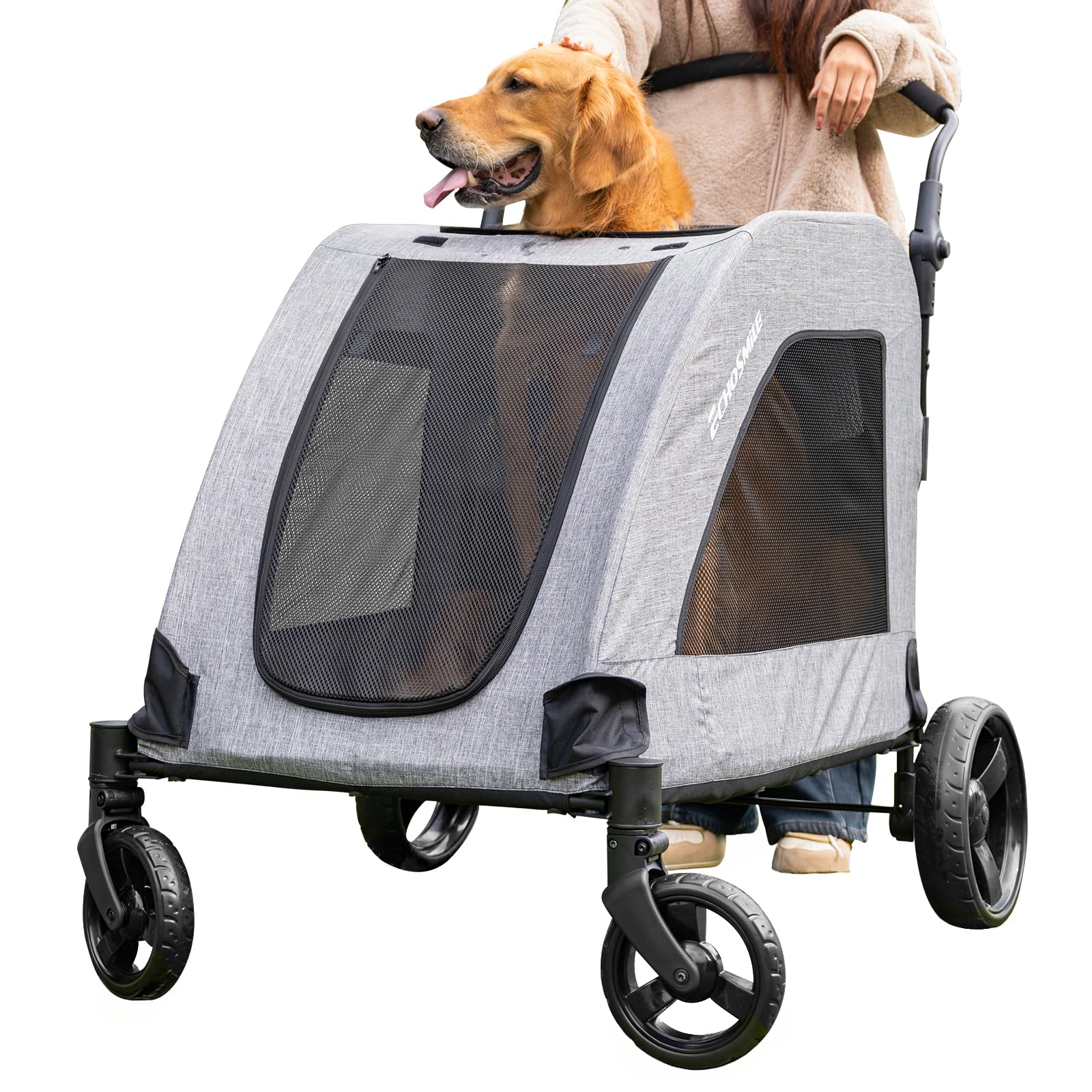 Echosmile Xl Extra Large Dog Stroller - Adjustable Handles,Lightweight Folding Pet Stroller,All-Terrain 4 Wheel For 2 Medium Dog