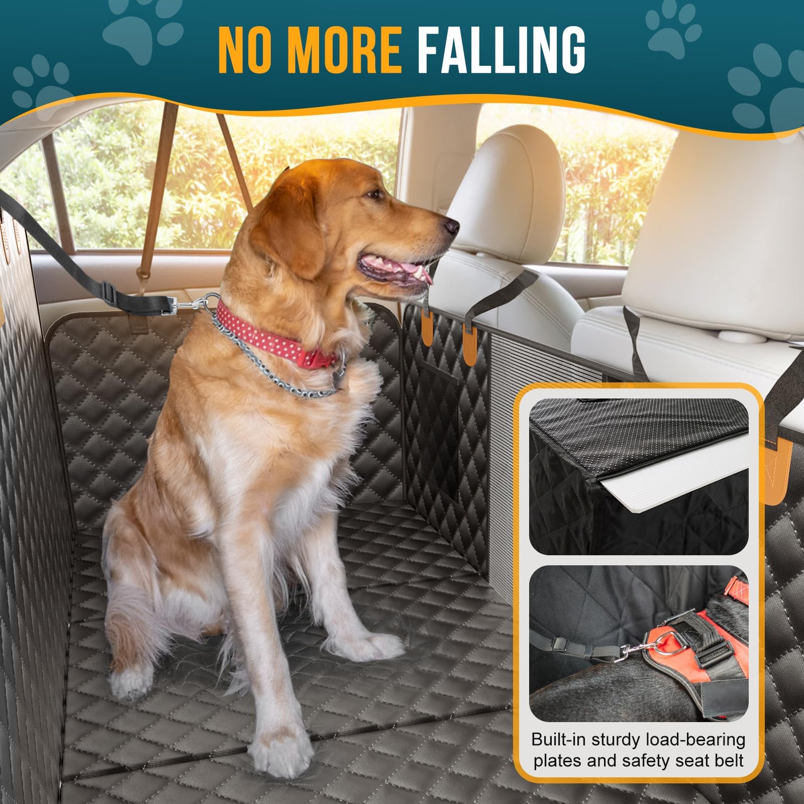 melafa365 Back Seat Extender for Dogs,Dog Car Seat Cover with Hard Bottom-Supports 350lb,Scratch Proof Dog Hammock for Car Backs