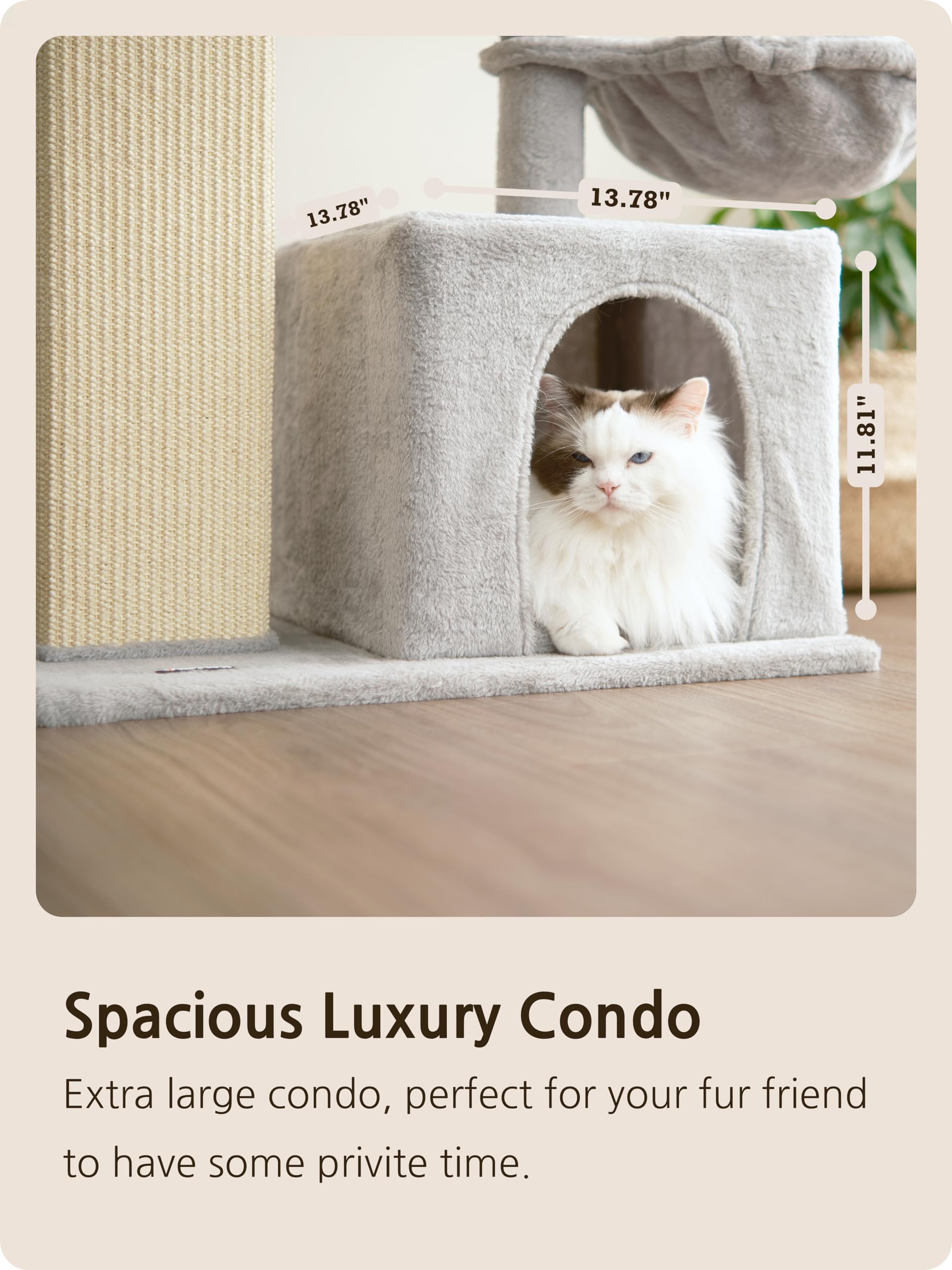 Ouritsu Cat Tree, 27 Inch Cat Tower For Large Cat Indoor, Enlarged Condo, 1 Widened Padded Perch, Luxury Tall Scratching Post, F