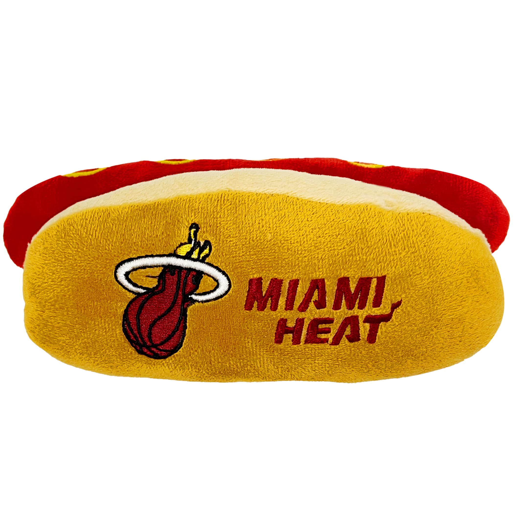 Pets First Nba Miami Heats Hot Dog Plush Dog & Cat Squeak Toy - Cutest Hot-Dog Snack Plush Toy For Dogs & Cats With Inner Squeak