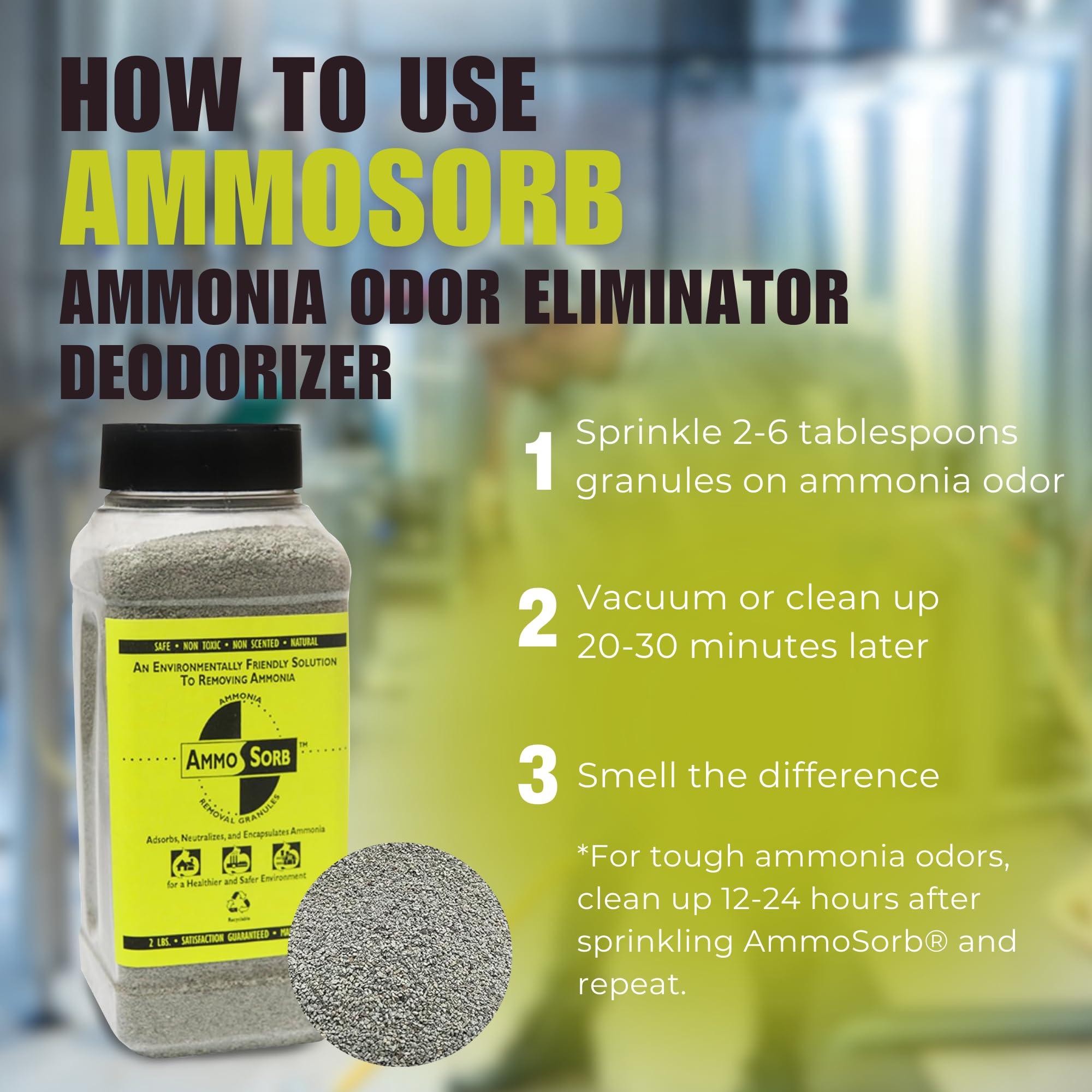 Ammosorb - Natural Ammonia Odor Elimination Deodorizer Granules: 2 Lb. - Powerful Odor Eliminator For Strong Odor - Works As Cat