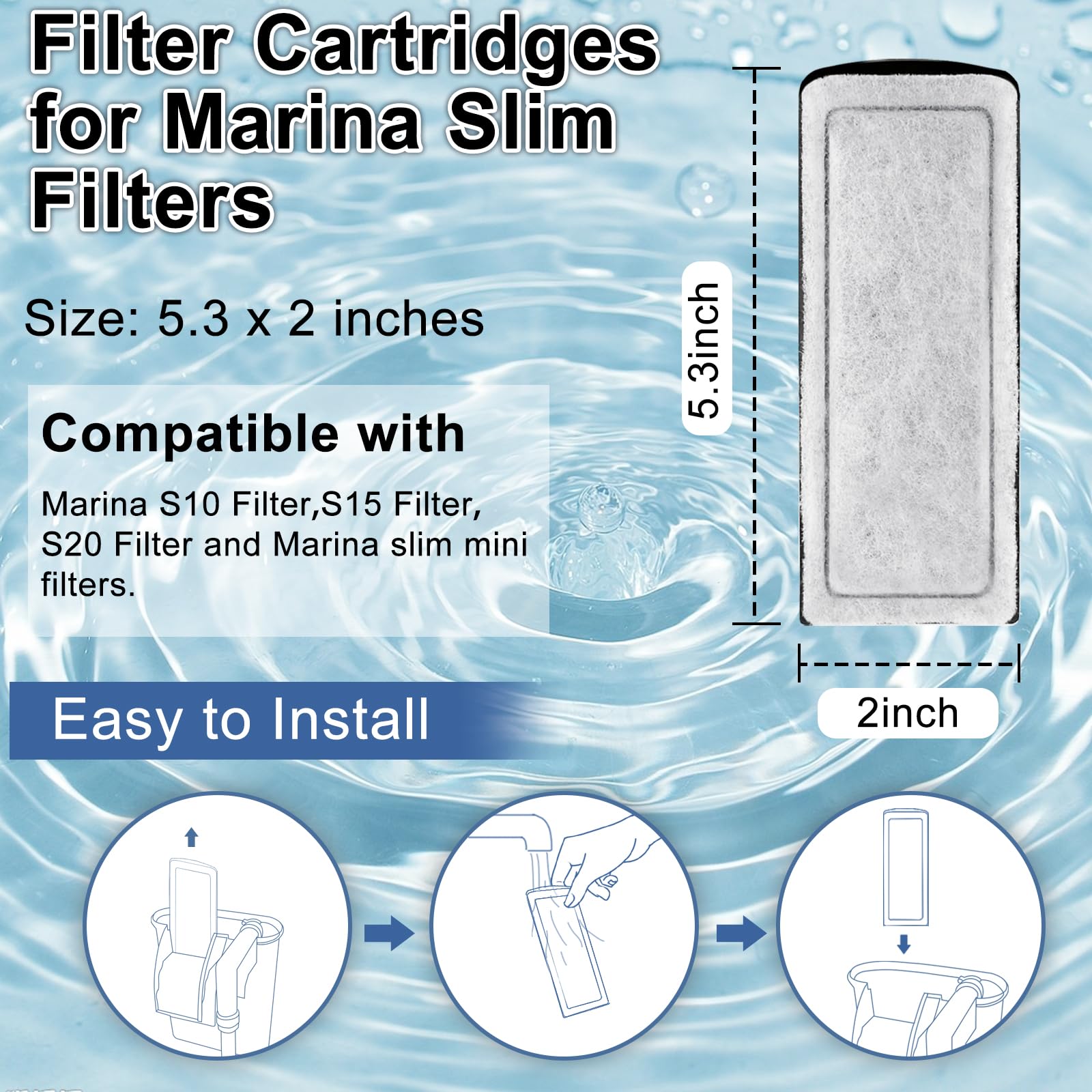 8 Pack Filter Cartridge For Marina Slim Filter S10/S15/S20, Replacement Fish Tank Cartridges With Ceramic For All Three Marina S