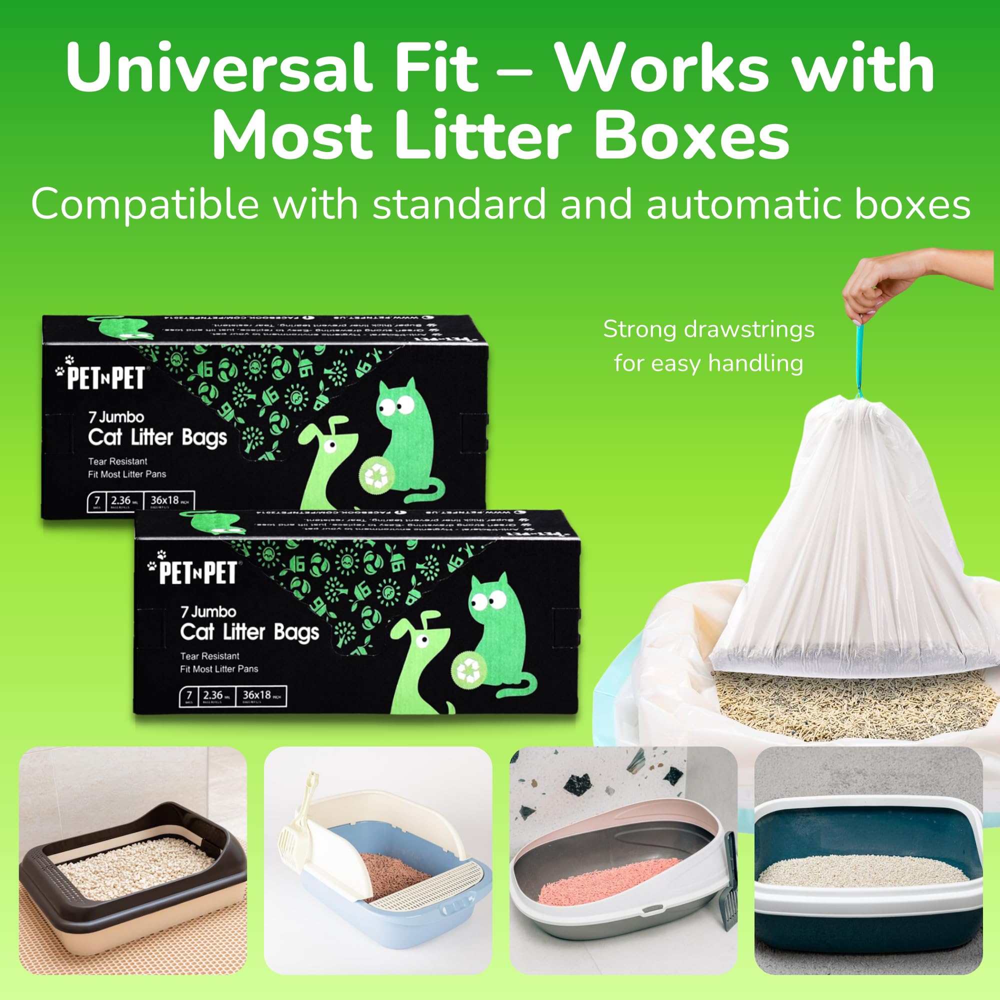 Pet N Pet Cat Litter Box Liners Bags Jumbo, Heavy Duty Tear Resistant & Drawstring Closure Cat Litter Bags, Waterproof Kitty Box