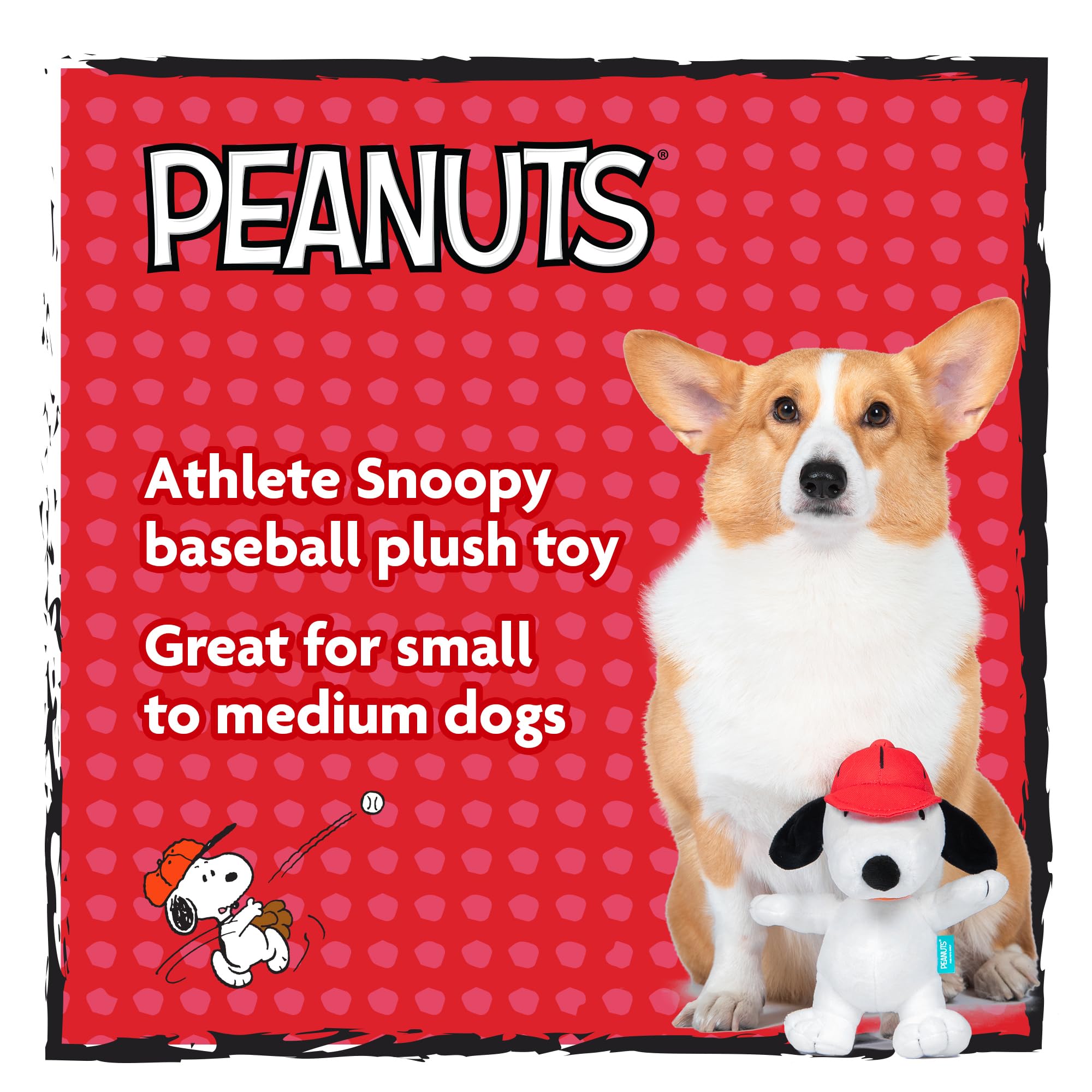 Peanuts for Pets 9 Athlete Snoopy Baseball Plush Toy - Squeaky Dog Toy for Large, Medium, Small Dogs - Fun, Durable, Cute Chew T