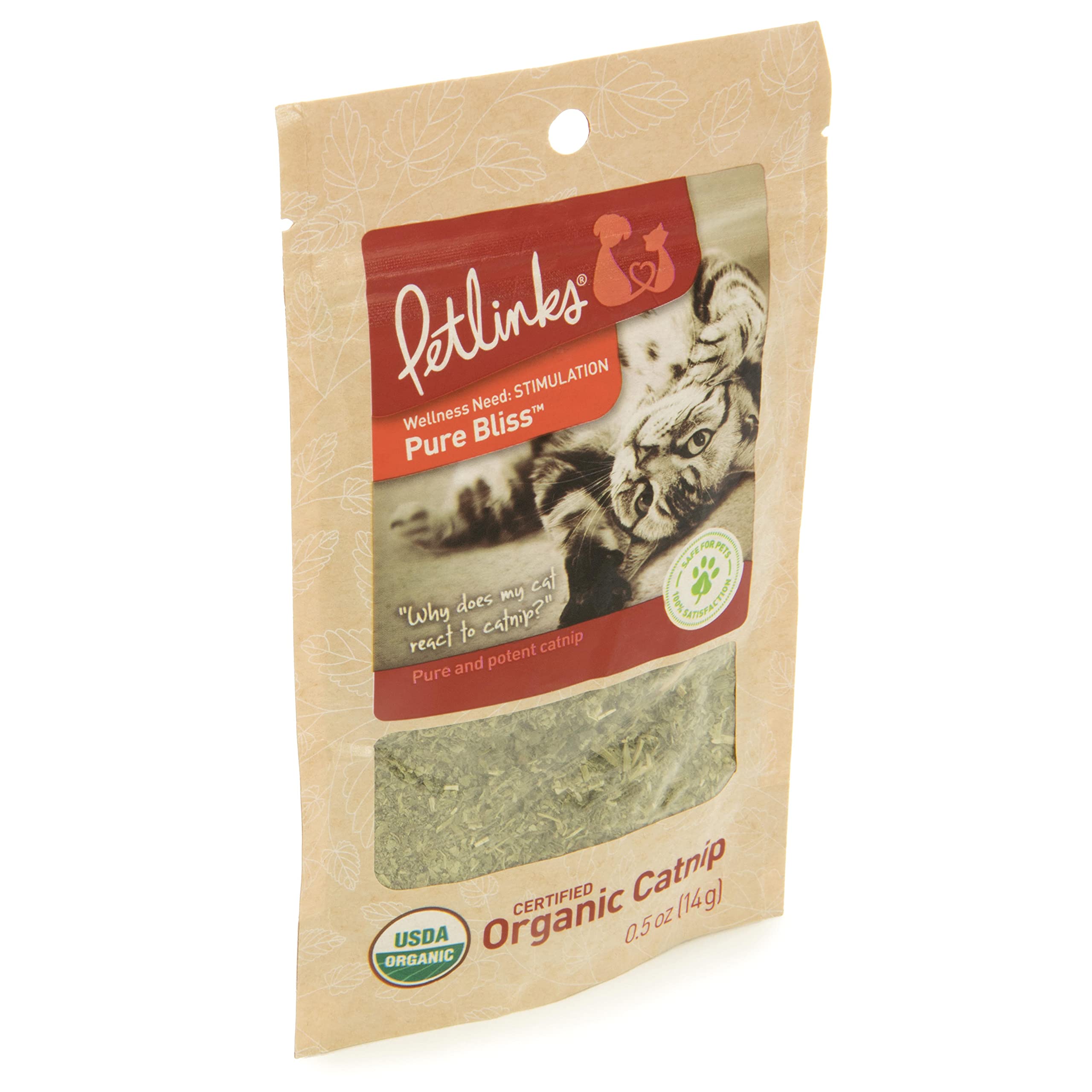 Petlinks Pure Bliss 100% Certified USDA Organic Catnip for Cats & Kittens, Pure & Potent Stimulant/Attractant, Resealable Pouch