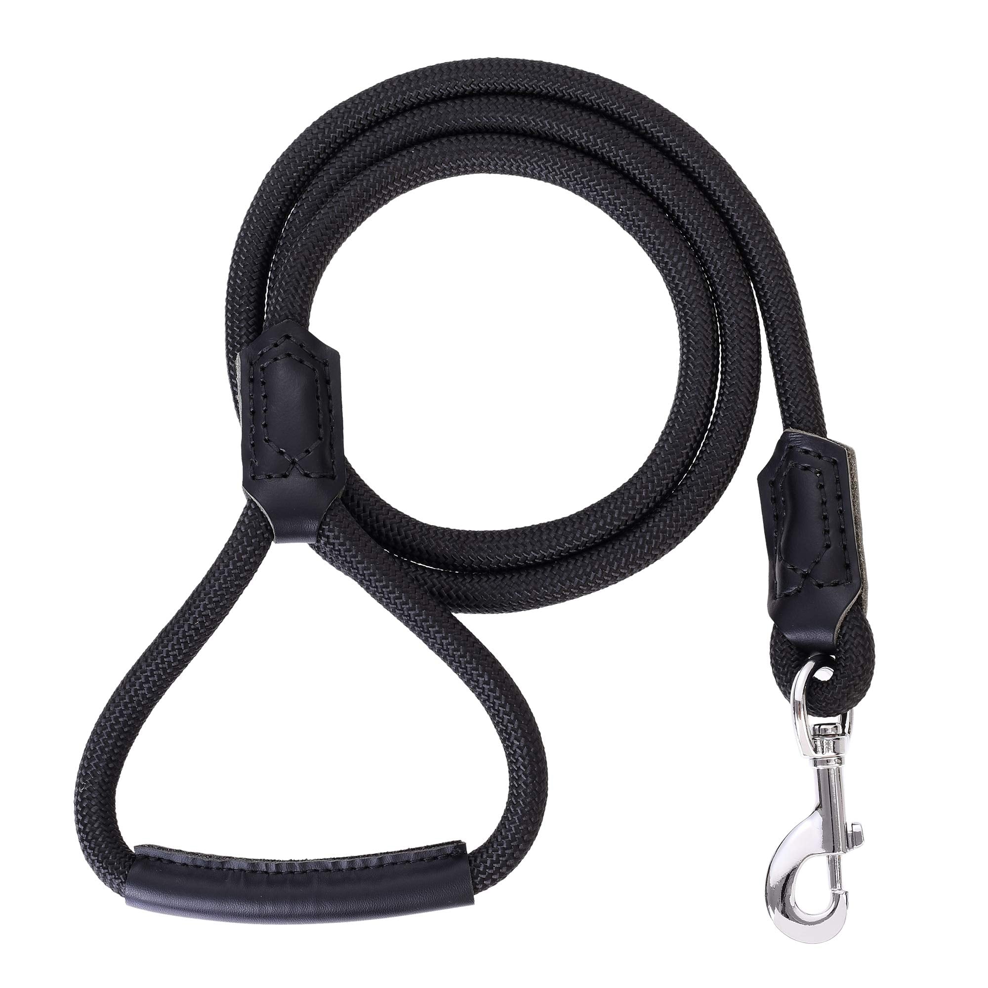 Mile High Life | Premium Leather Dog Leash | Strong Rope Leash | Leather Handle | Zinc Alloy Strong Clasp | Small Medium Large Dogs | 4/5/6 Feet(Black, 60 Inch (Pack Of 1))