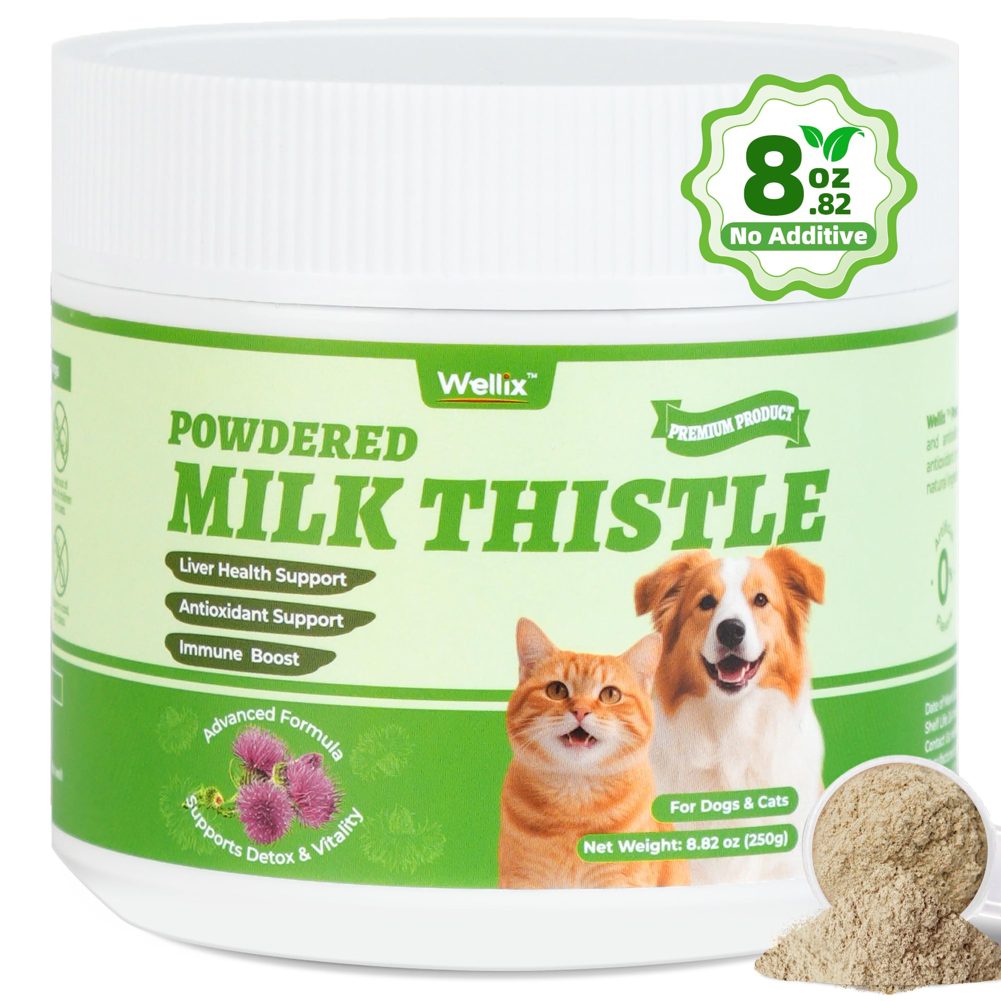 Wellix 8.8oz Milk Thistle for Dogs&Cats - Organic Milk Thistle Powder for Liver and Antioxidants Supplements - Rich in Omega-3 &