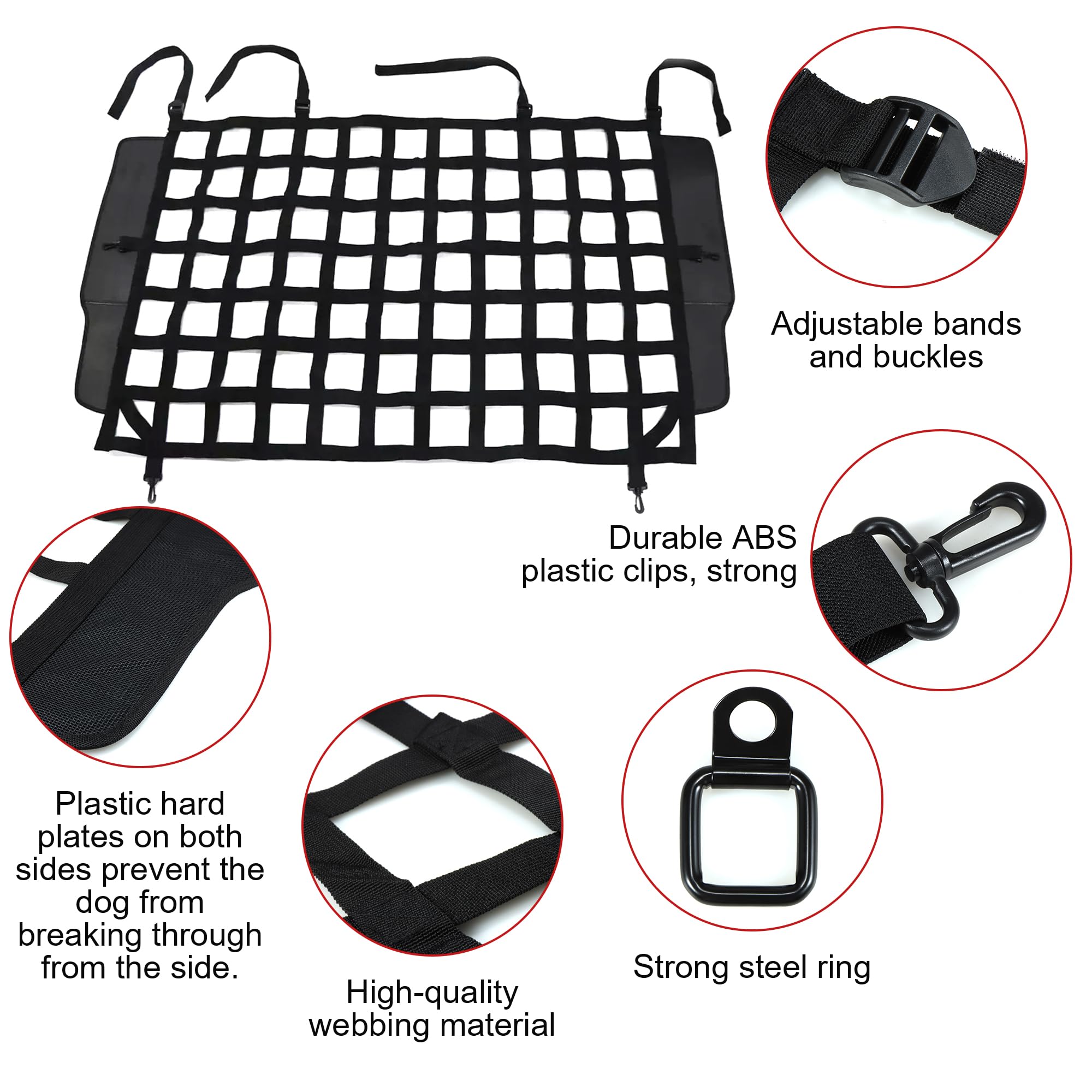 G Dog Barrier Rear Cargo Net Compatible With Jeep Wrangler Accessories Jk Jl Unlimited Sahara 4-Door 2007-2025, Safety Mesh Pet