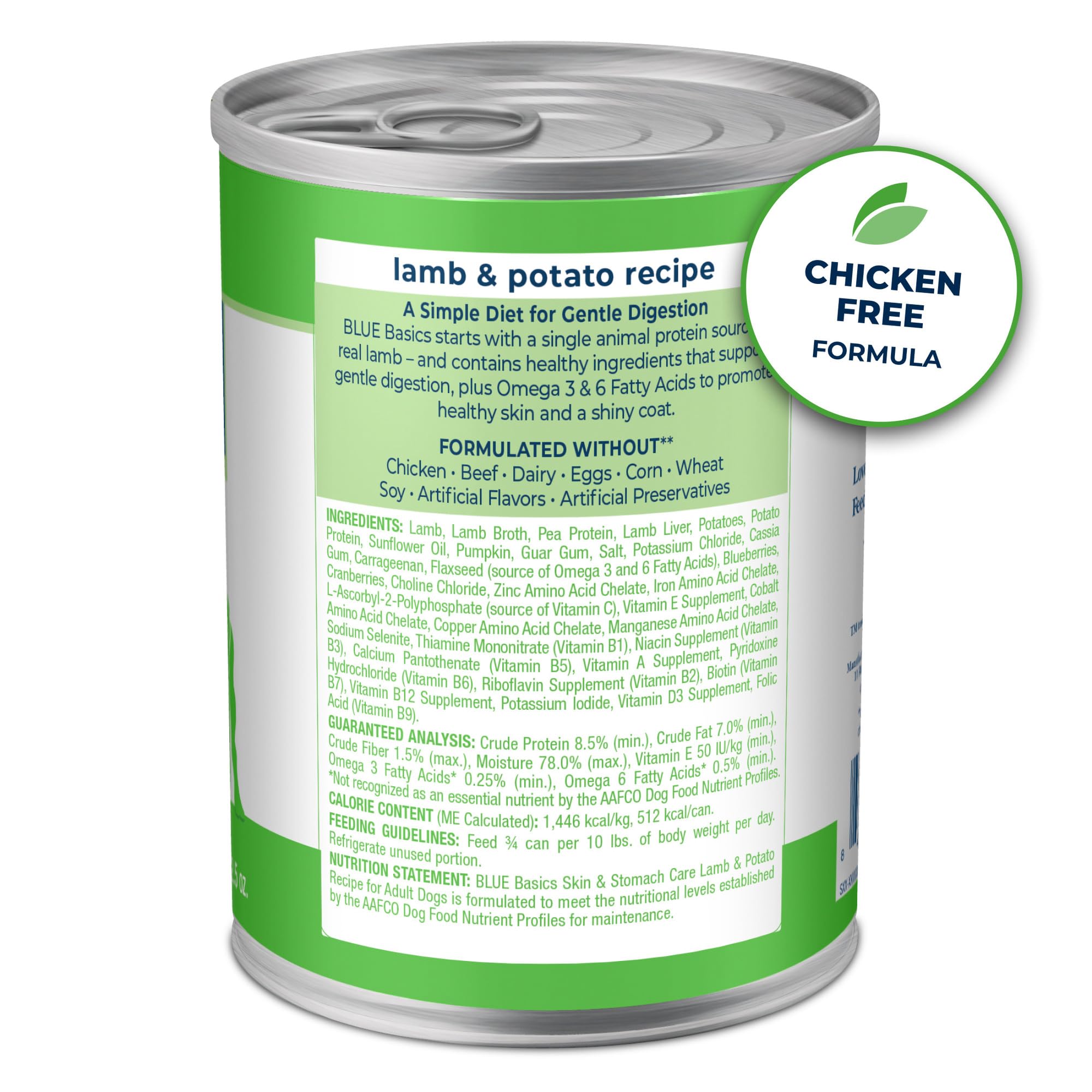 Blue Buffalo Basics Grain-Free Adult Wet Dog Food, Skin & Stomach Care, Limited Ingredient Diet, Lamb Recipe, 12.5-oz. Can, 12 C