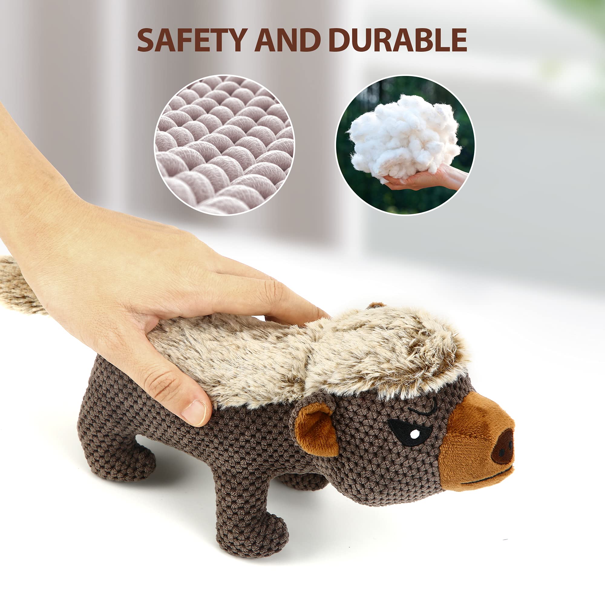 IOKHEIRA Dog Plush Toys - Indestructible Squeaky Chew Toy for Medium & Large Breeds, Coffee Brown, Durable Teething Toy with Crinkle Paper