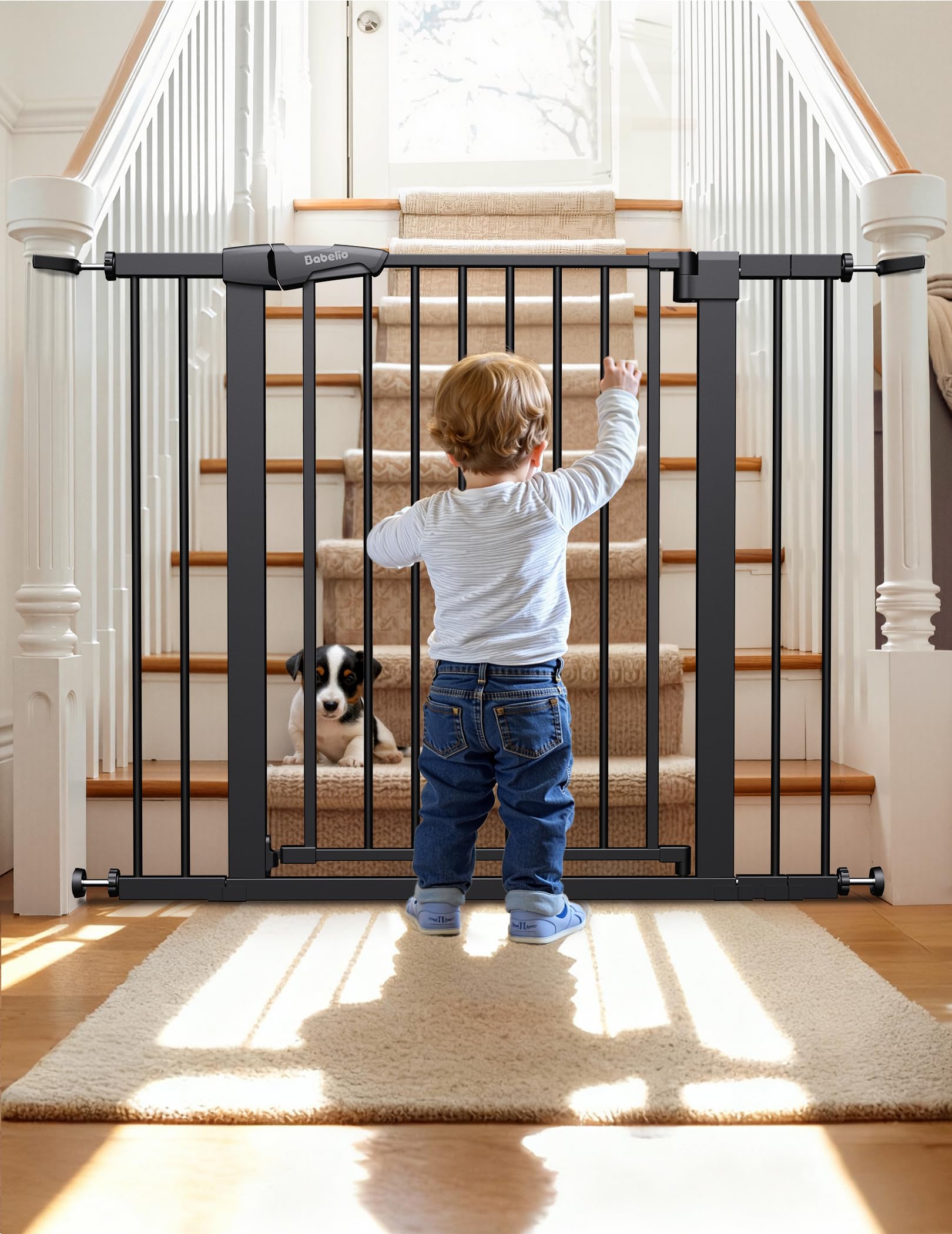 Babelio Baby Gate for Doorways and Stairs, PressGuard P7 Auto Close Dog Gate, 36 Tall Easy Install Pressure Mounted, fits for 29