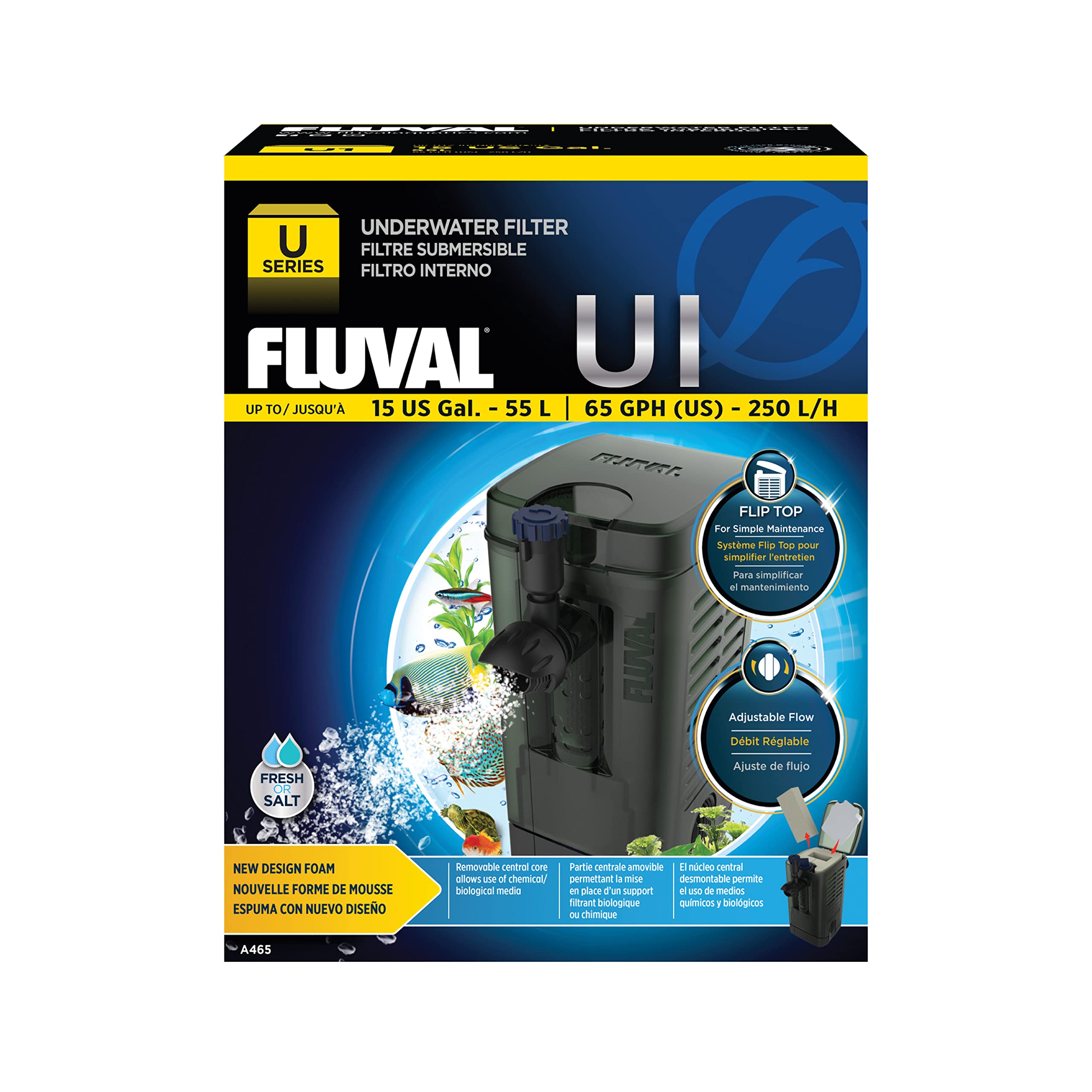 Fluval U1 Underwater Filter - Designed For Freshwater And Saltwater Aquariums, Also Ideal For Terrariums And Turtle Tanks