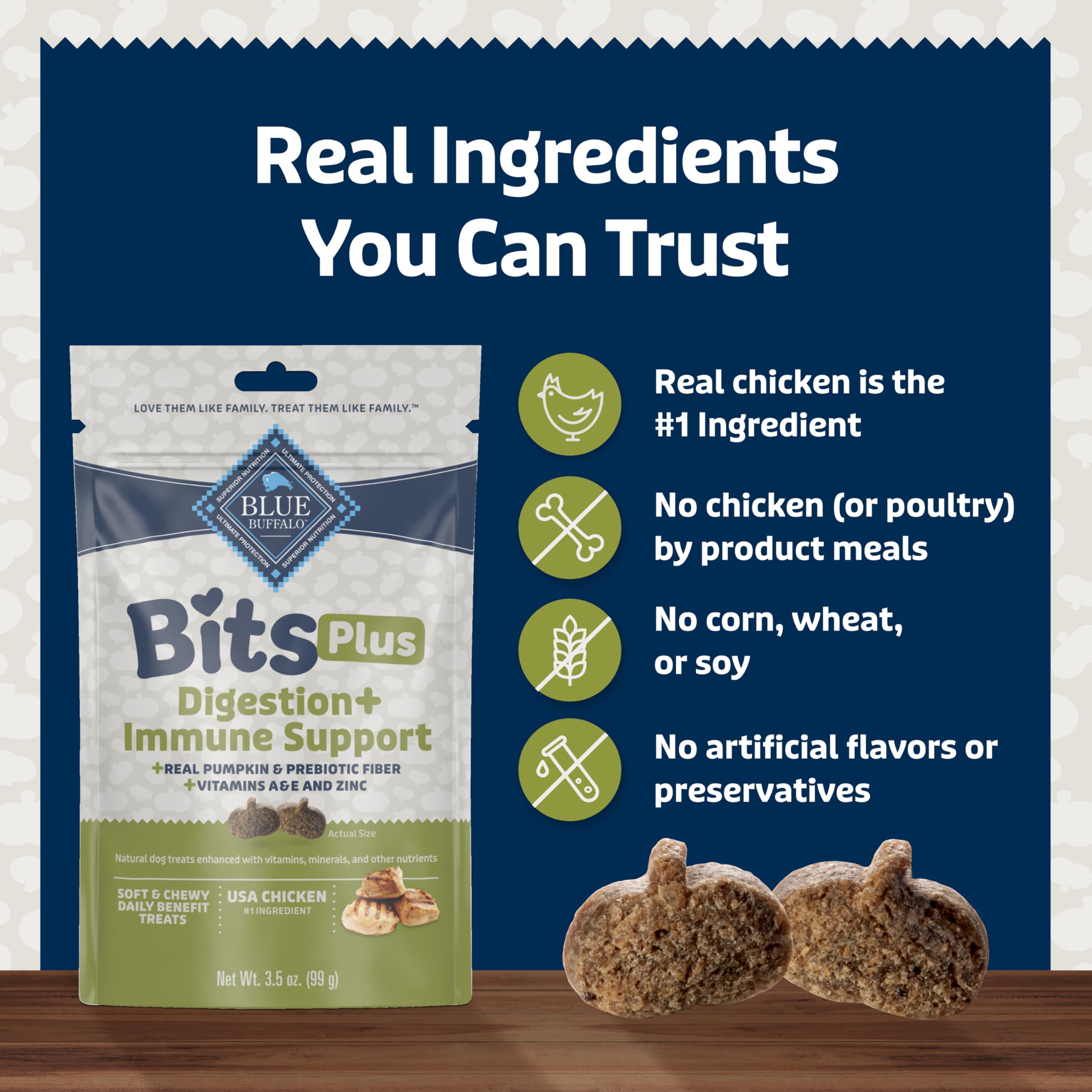 Blue Buffalo Blue Bits Plus Dog Treats, Soft & Chewy Chicken & Pumpkin, 3.5-oz. Bag, Digestion & Immune Support