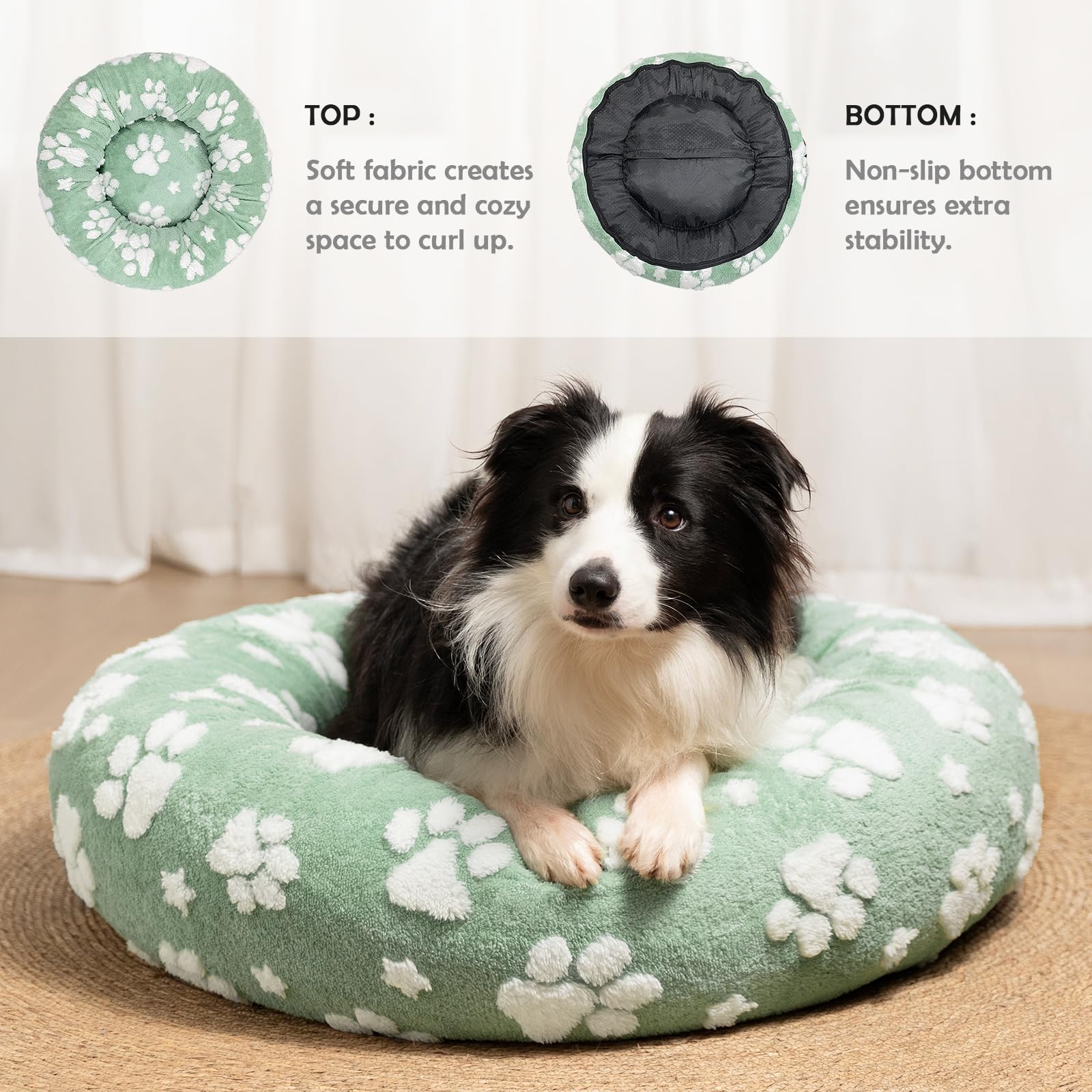 Yaning Donut Dog Beds For Medium Dogs, Calming Round Cat Beds For Indoor Cats, Cute 3D Textured Paw Pet Bed With Removable Washa