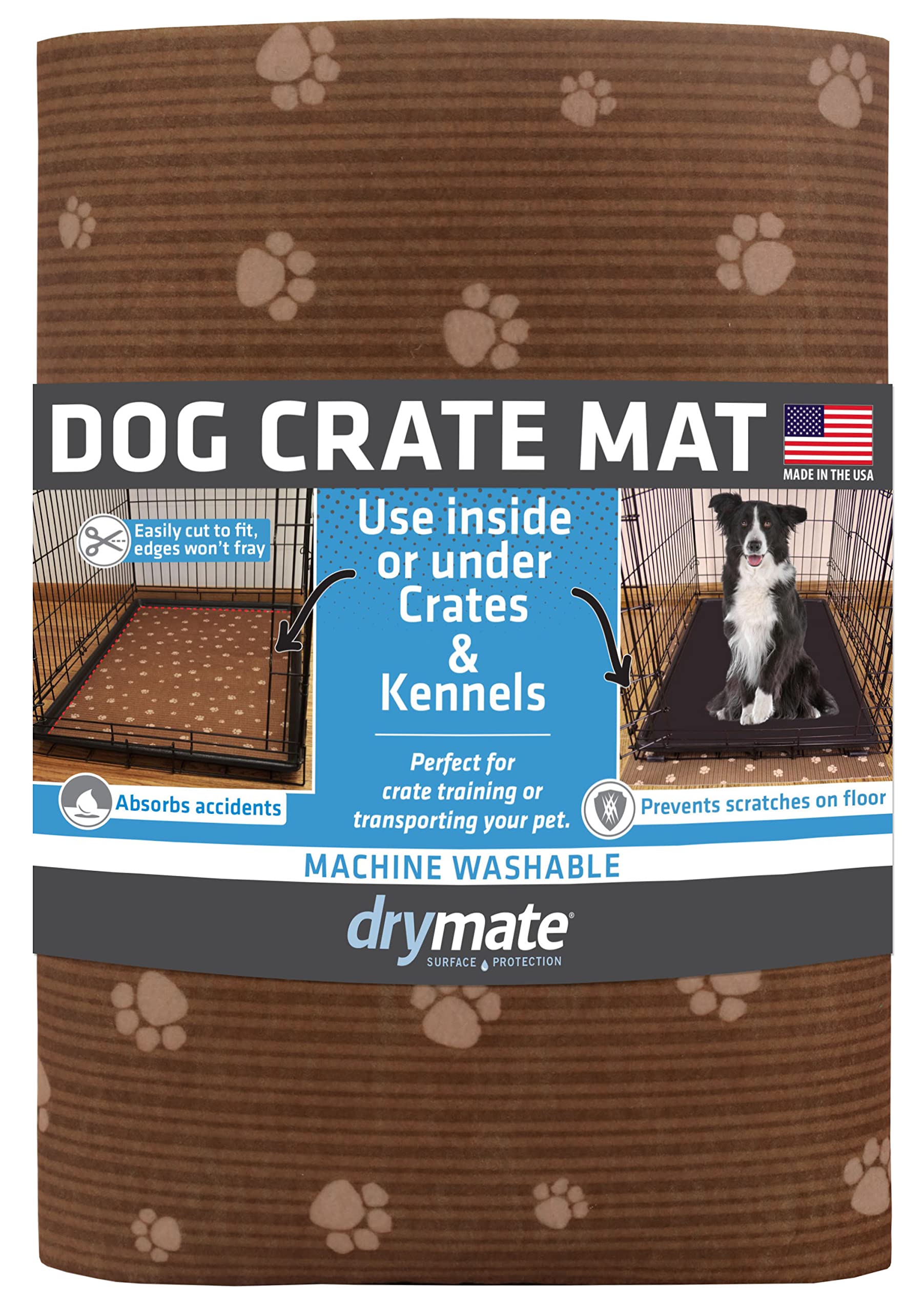 Drymate Dog Crate Mat Liner, Absorbs Urine, Waterproof, Non-Slip, Washable Puppy Pee Pad For Kennel Training - Use Under Pet Cage To Protect Floors, Thin Cut To Fit Design (Usa Made) (Brown)(27'X42')