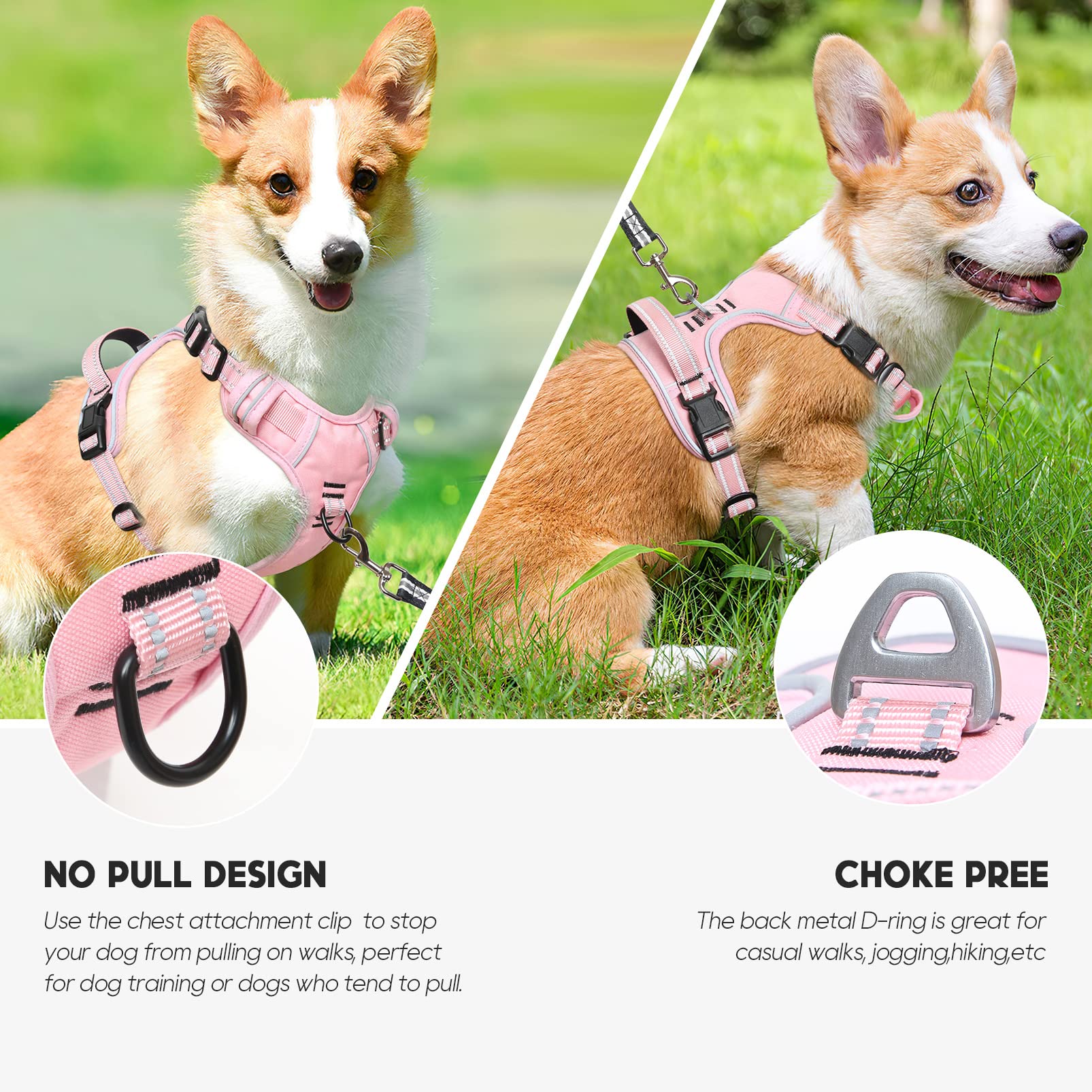 No Pull Dog Harness, No Choke Front Lead Dog Reflective Harness, Adjustable Soft Padded Pet Vest With Easy Control Handle For Sm