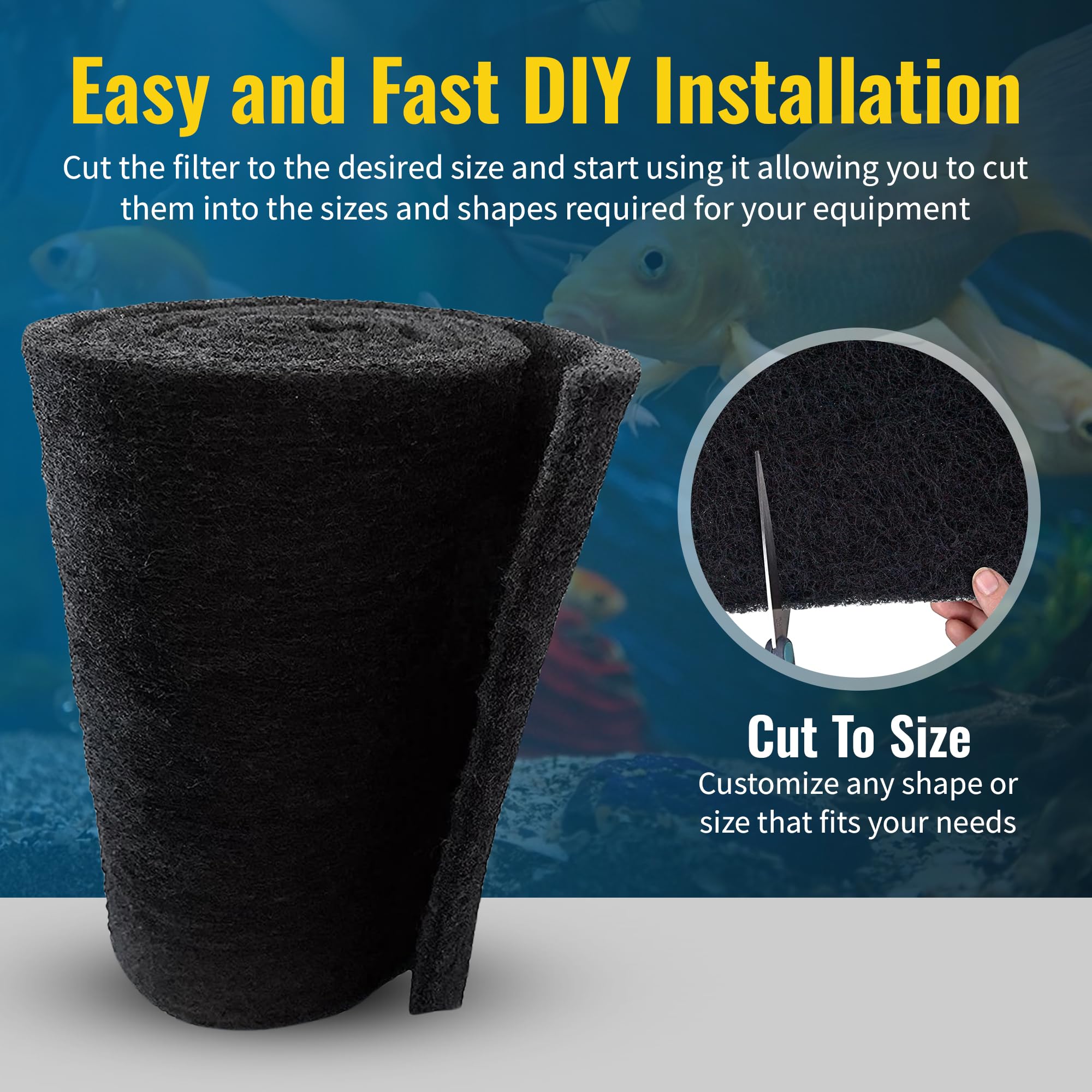 Aquarium Carbon Pad - Cut To Fit Carbon Infused Filter Pad Media For Clean & Clear Fish Tank And Ponds (Carbon Filter, 10.5'' X