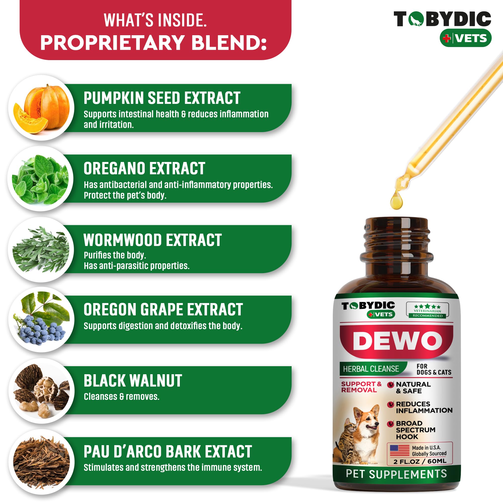 Tobydic Cats & Dogs Natural Broad Spectrum Intestinal Defense & Digestive Liquid Herbal Support - Promotes Gut Health - Suppleme