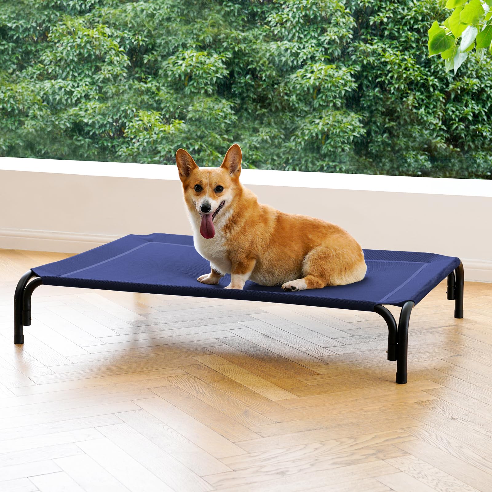 Elevated Dog Bed Raised Outdoor Dog Cot For Medium Dogs, Installation Requires No Tools, Frame With Washable Cooling Breathable 